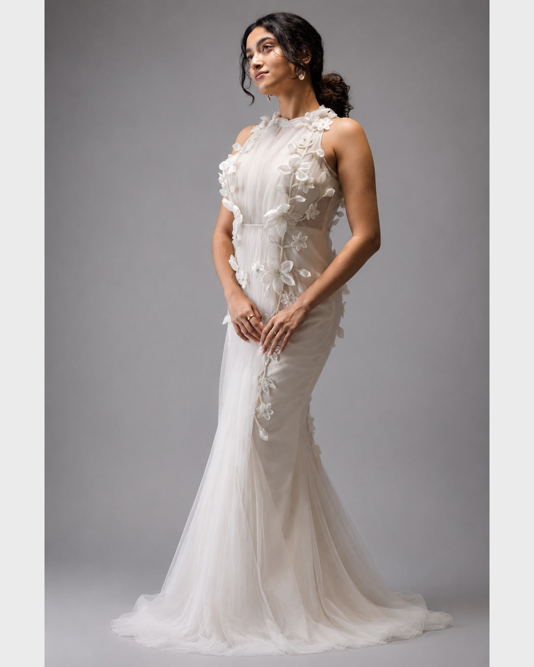 Petal Embroidered Tulle Gown