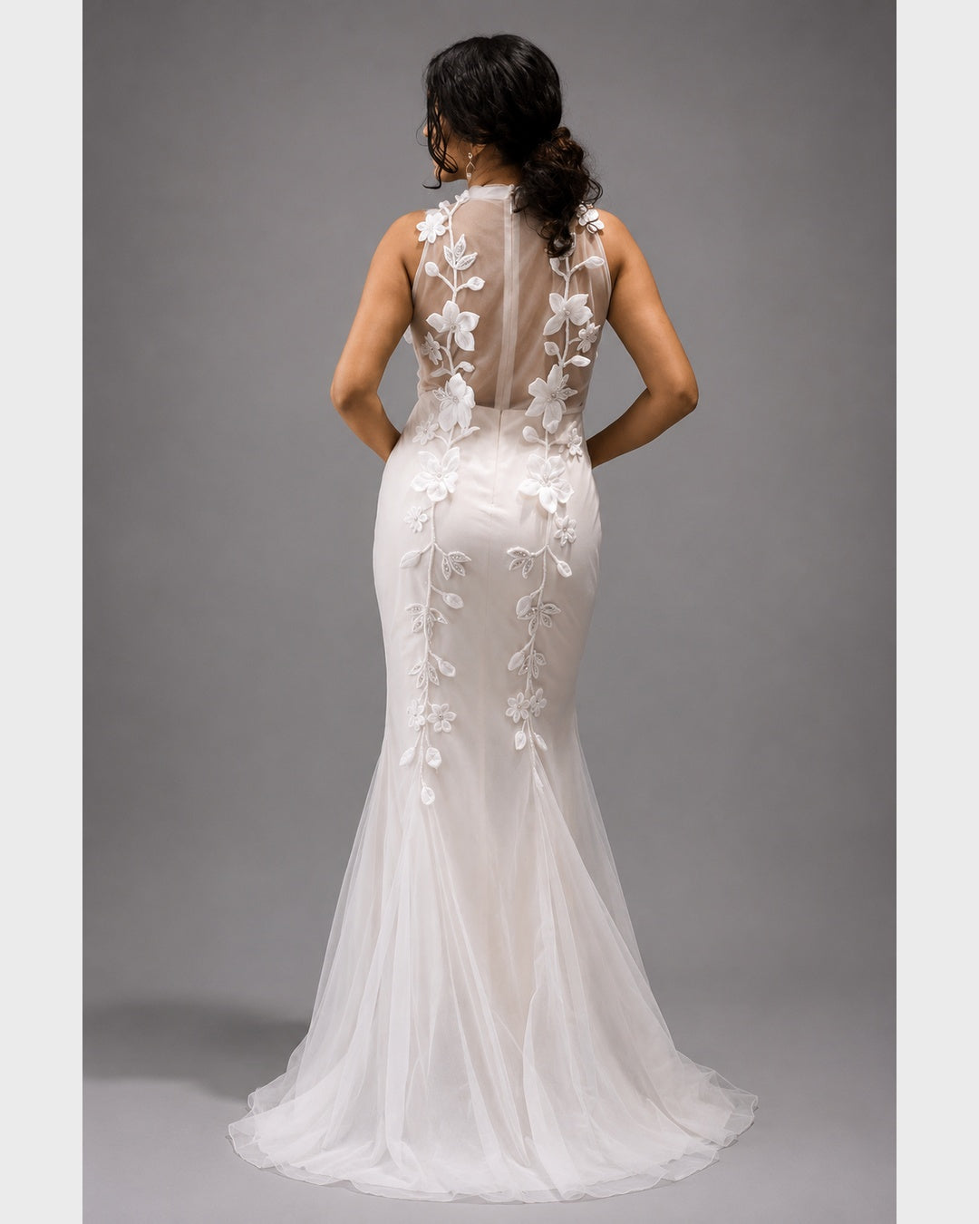 Petal Embroidered Tulle Gown