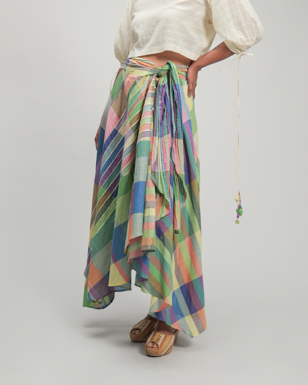 CLARINDA Multicolor Checks Asymmetric Wrap Skirt