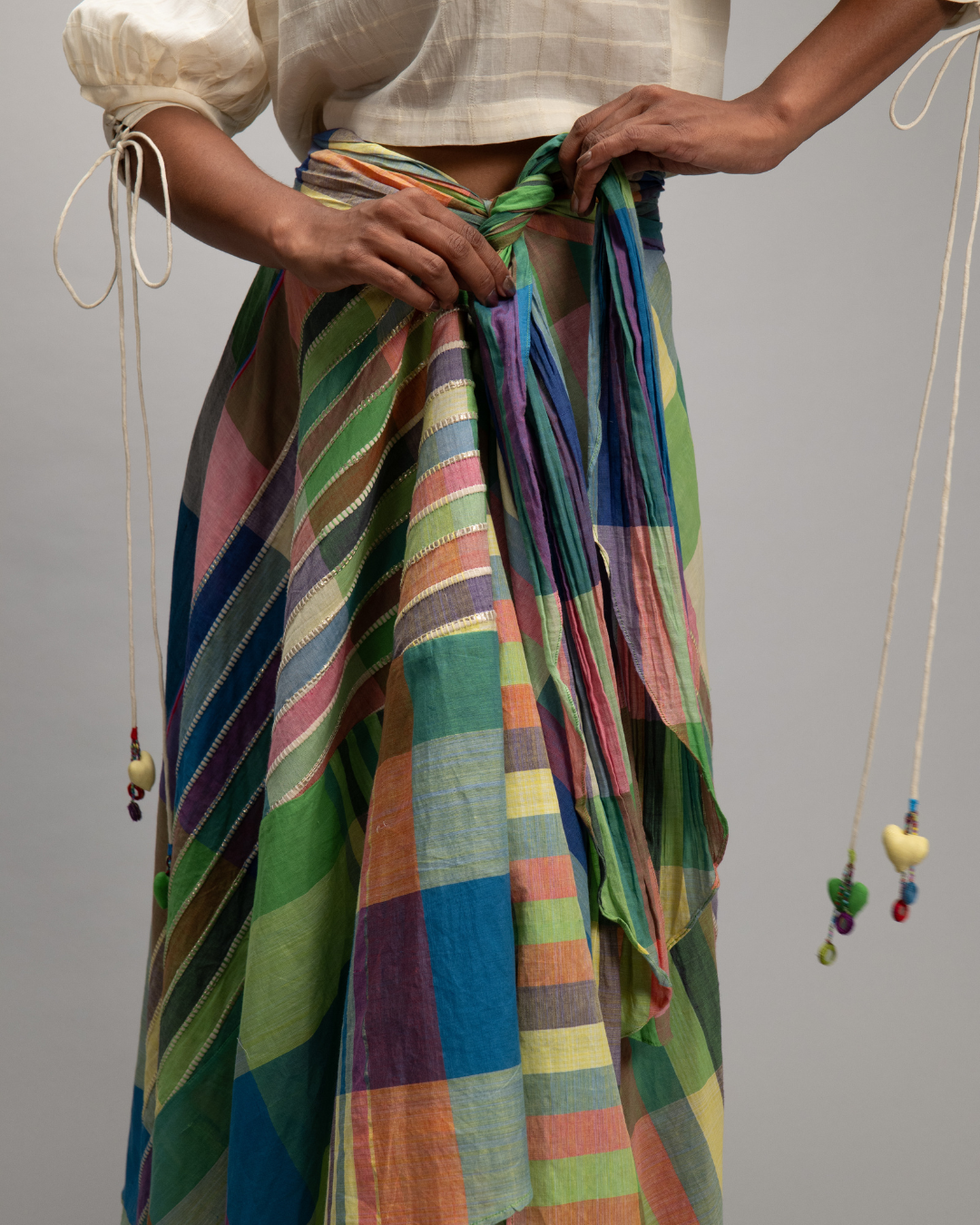 CLARINDA Multicolor Checks Asymmetric Wrap Skirt