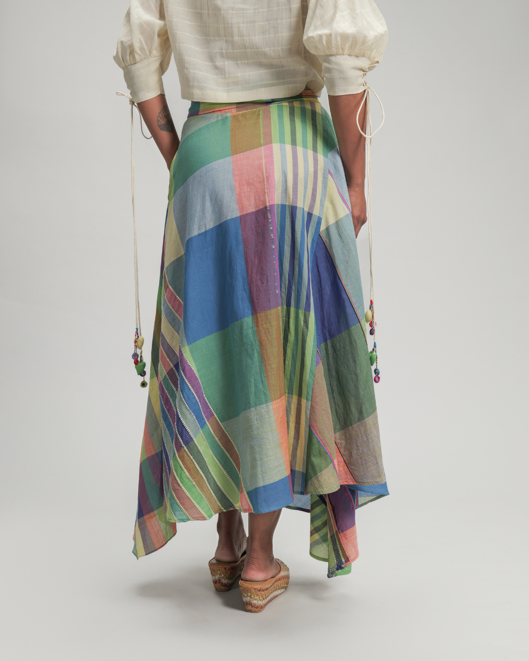 CLARINDA Multicolor Checks Asymmetric Wrap Skirt