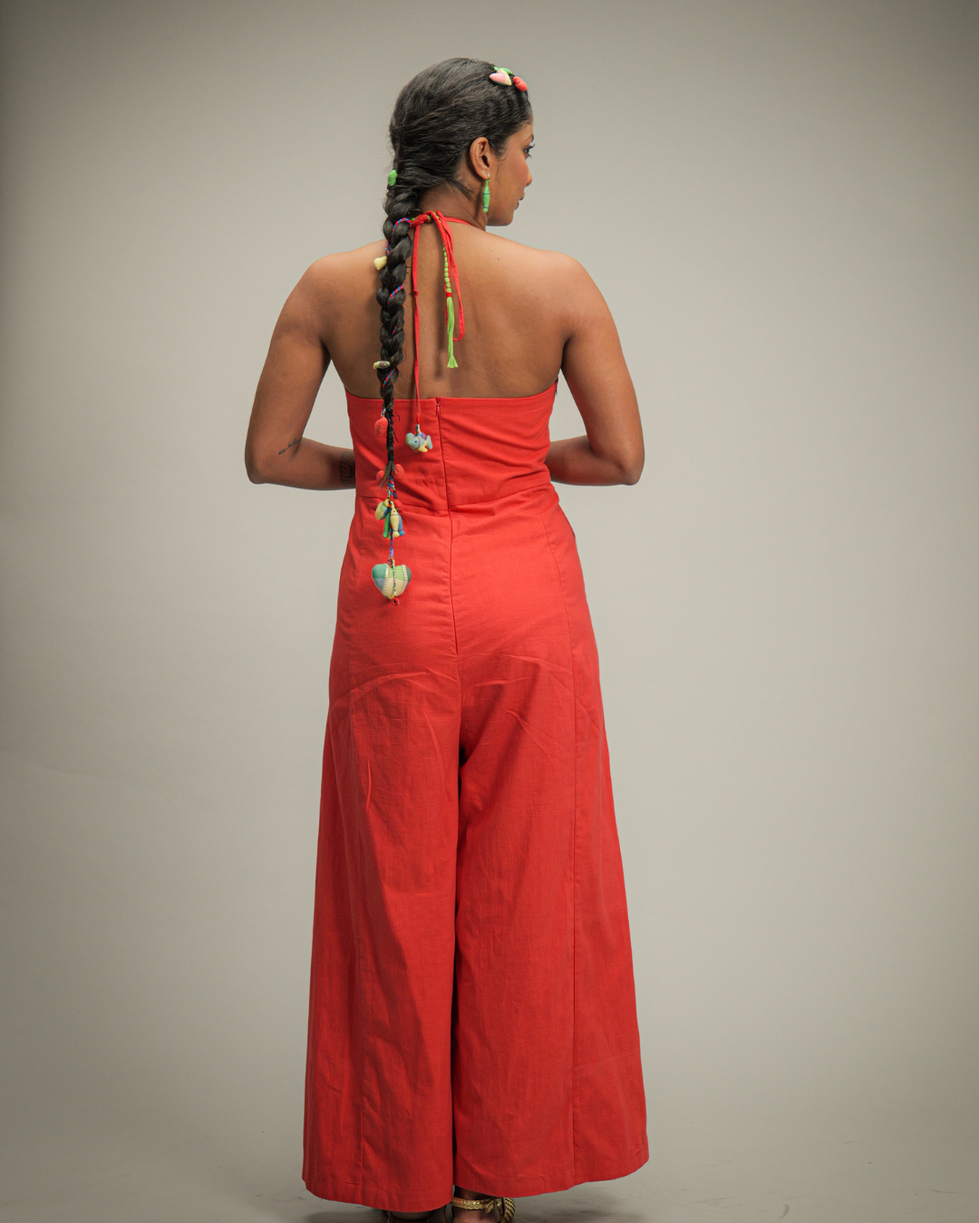 Kathrinaa Coral Halter Neck Jumpsuit
