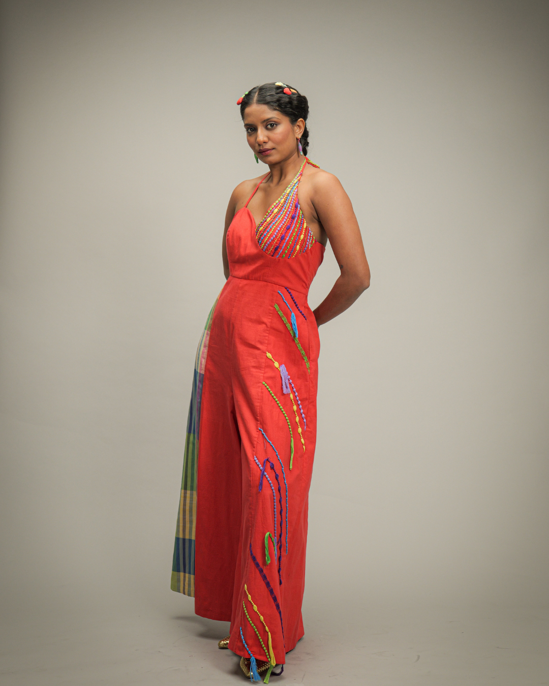 Kathrinaa Coral Halter Neck Jumpsuit
