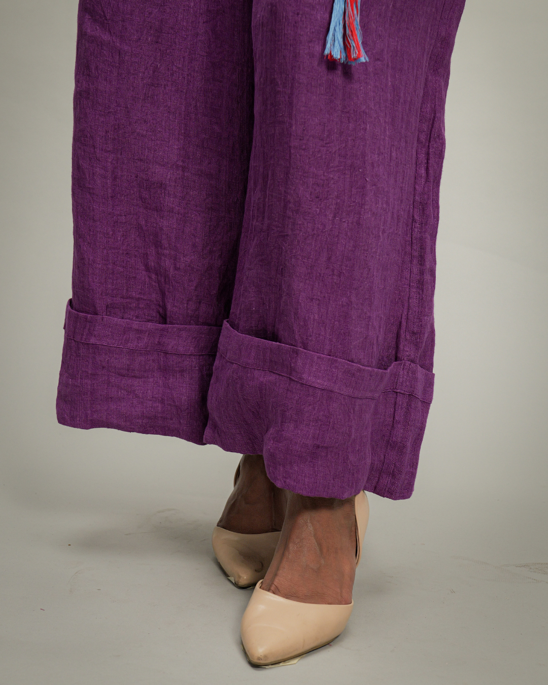 Sofia Purple Linen Trousers with Twisted Cord Belt