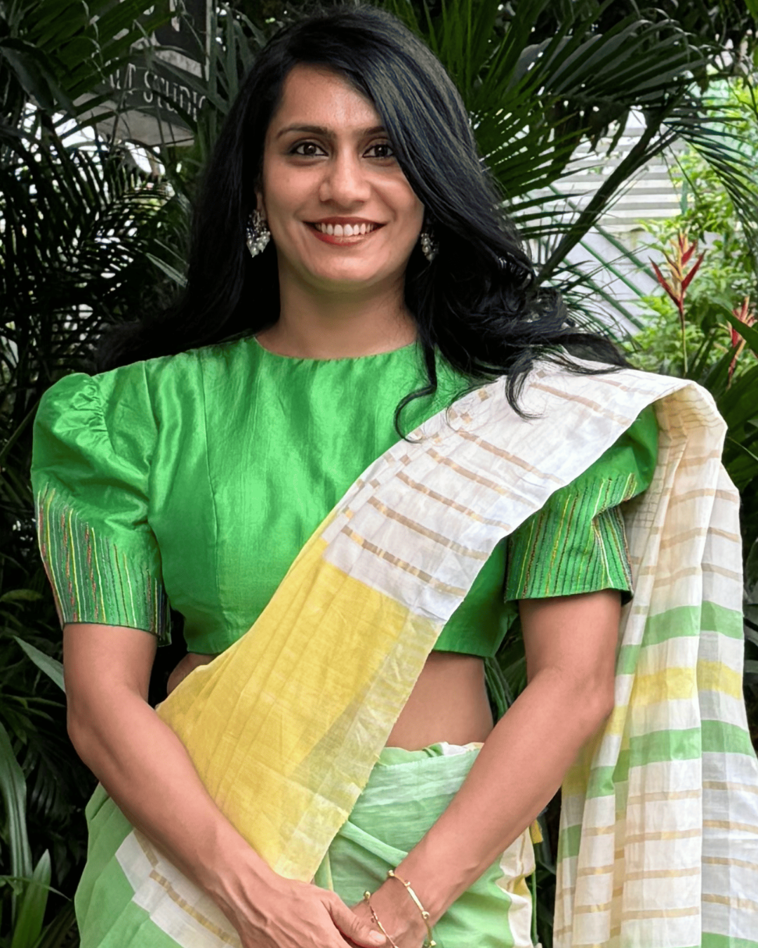 Vasumathi Green Square Sleeve Blouse