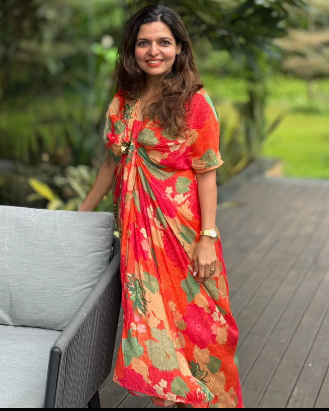 Tangy Orange Front Draped Dress