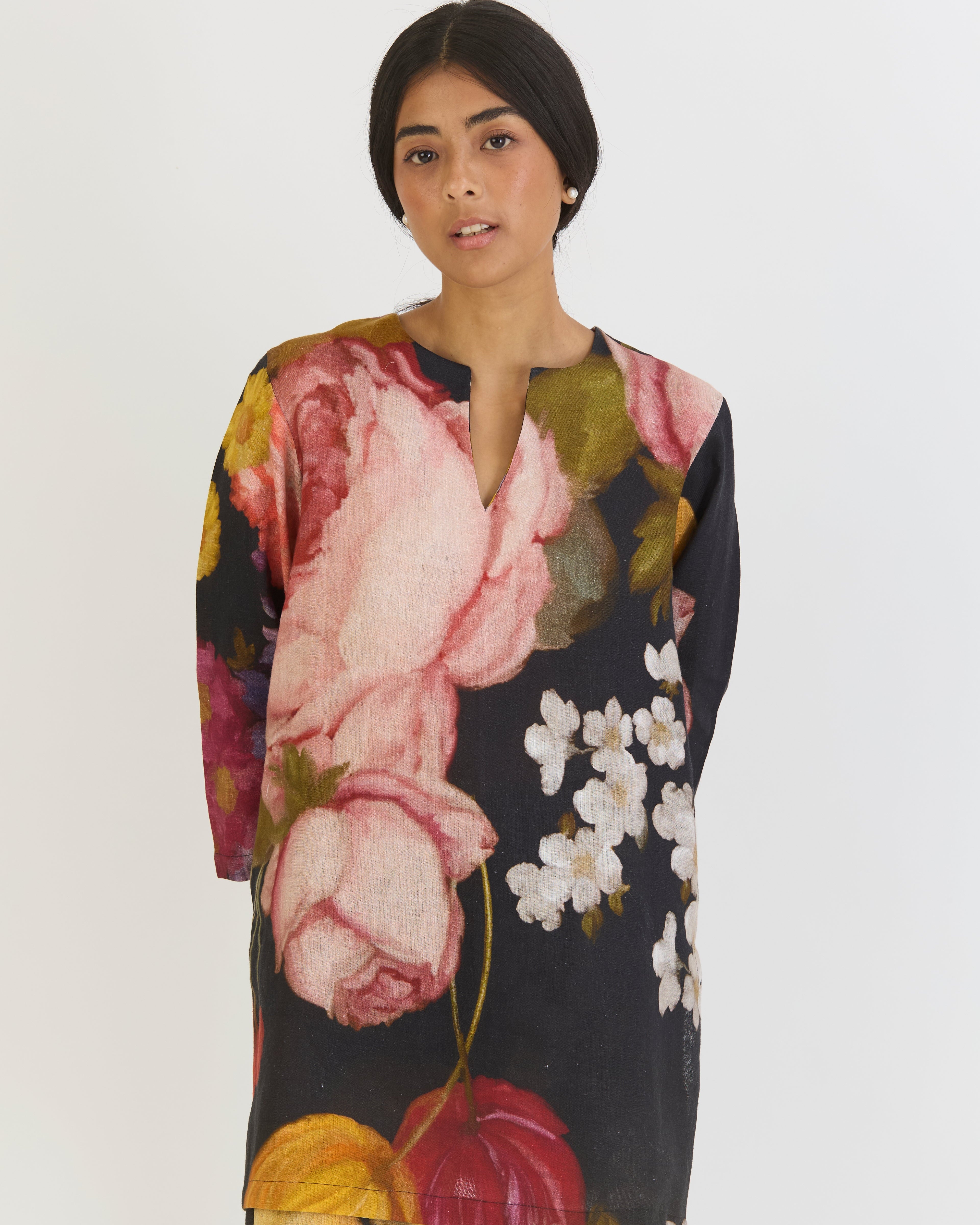 Glory Black Linen Short Kurta Set