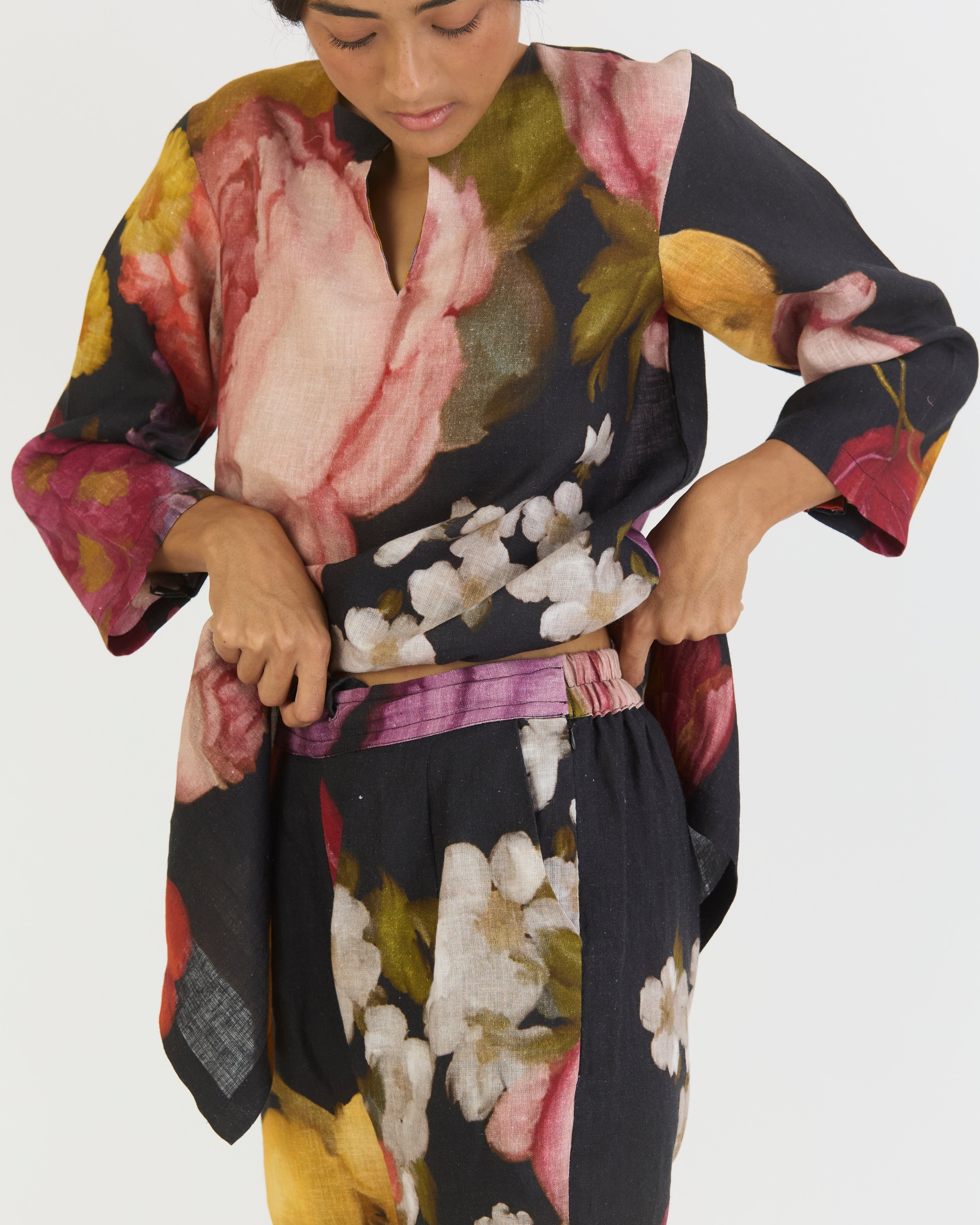 Glory Black Linen Short Kurta Set