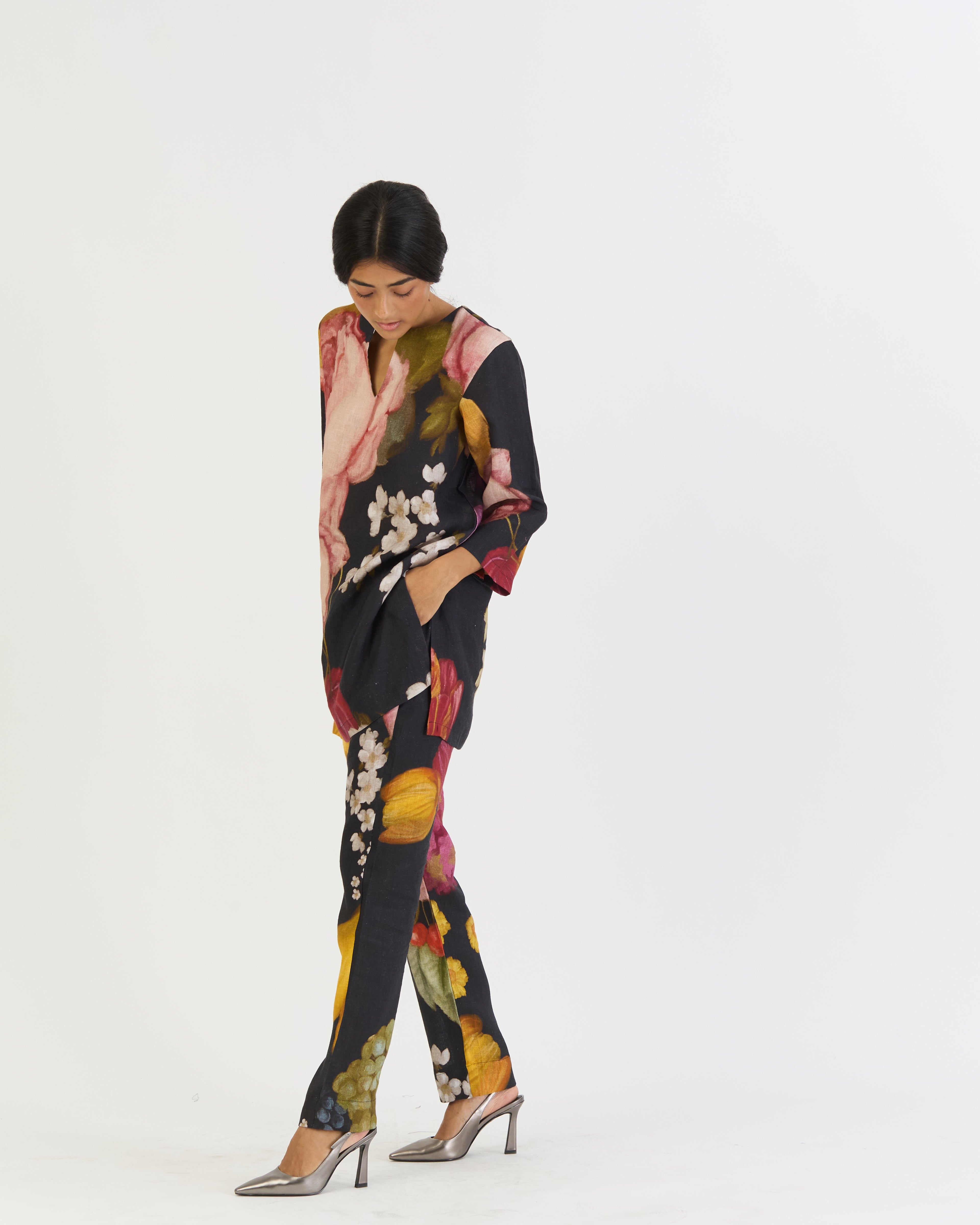 Glory Black Linen Short Kurta Set