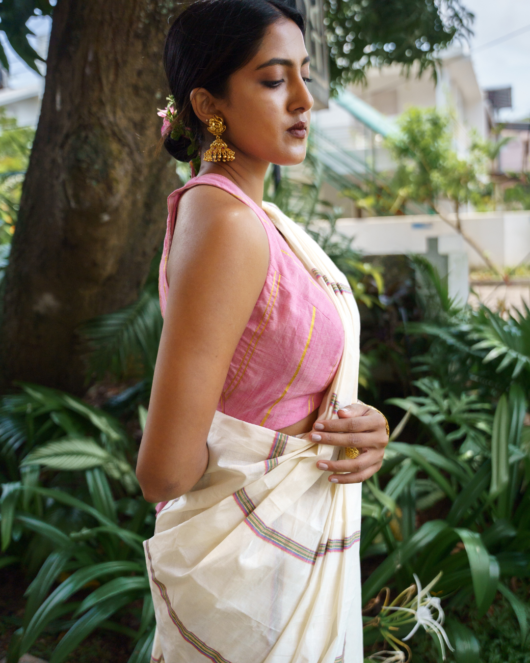 Parijaadham | Multicolor Close-Striped Kasavu Saree