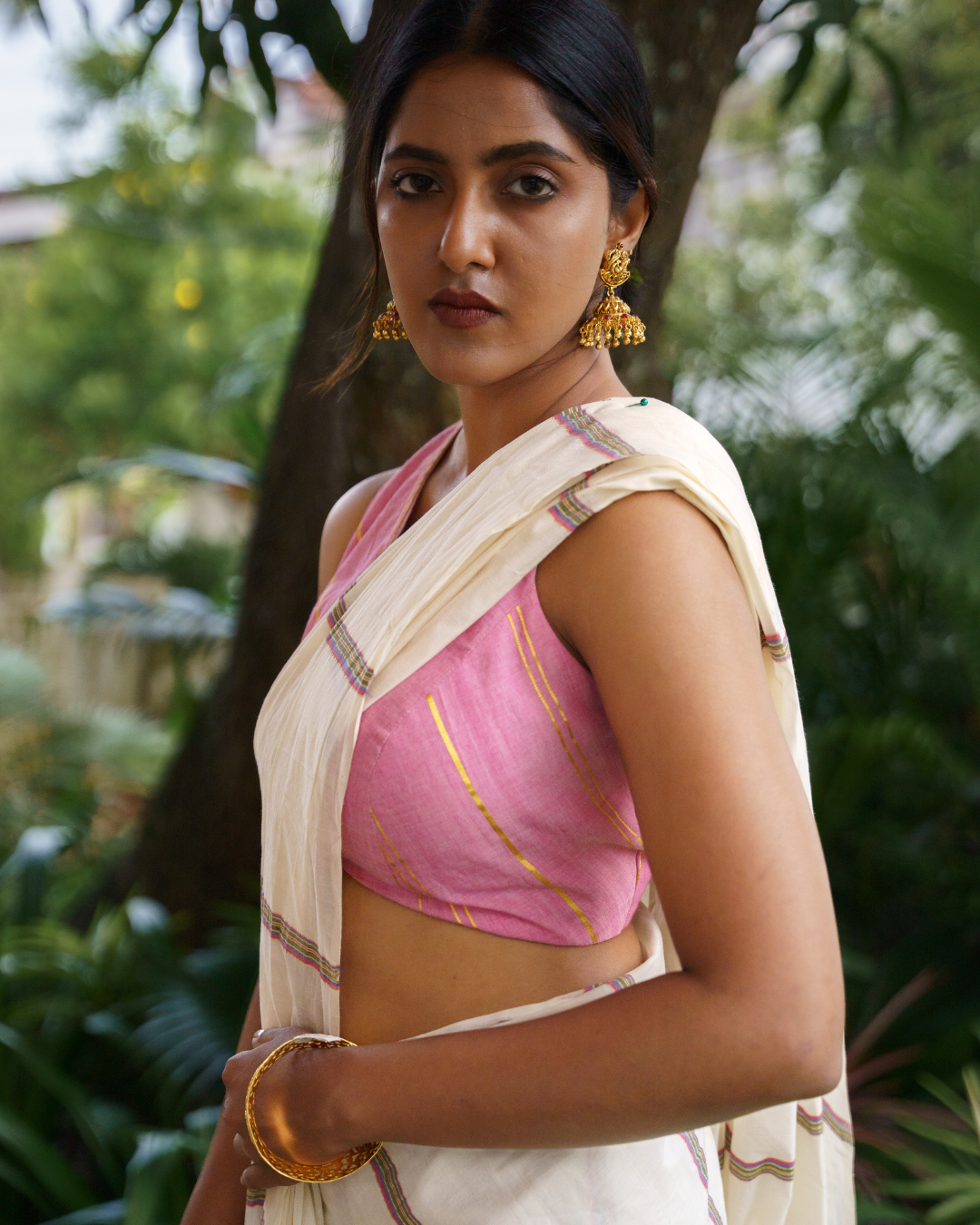 Parijaadham | Multicolor Close-Striped Kasavu Saree