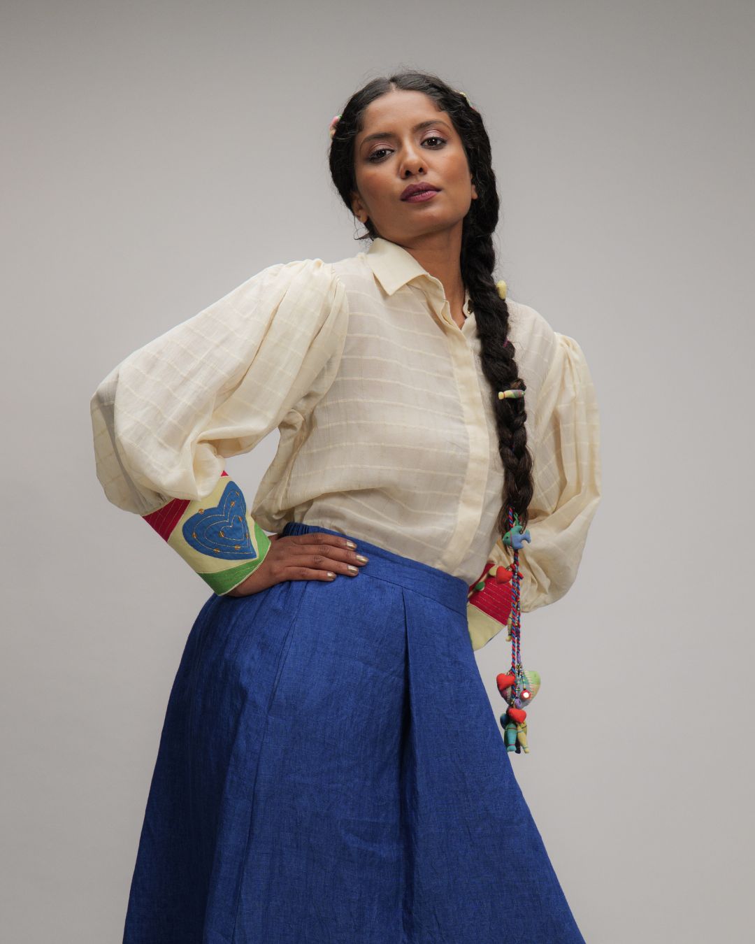 Mariella Off-White Embellished Cuffs Shirt