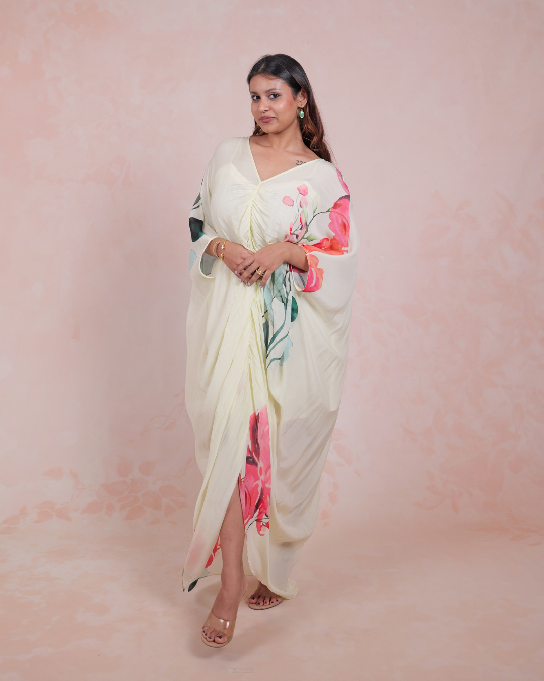 Pastel Bloom Ruched Kaftan