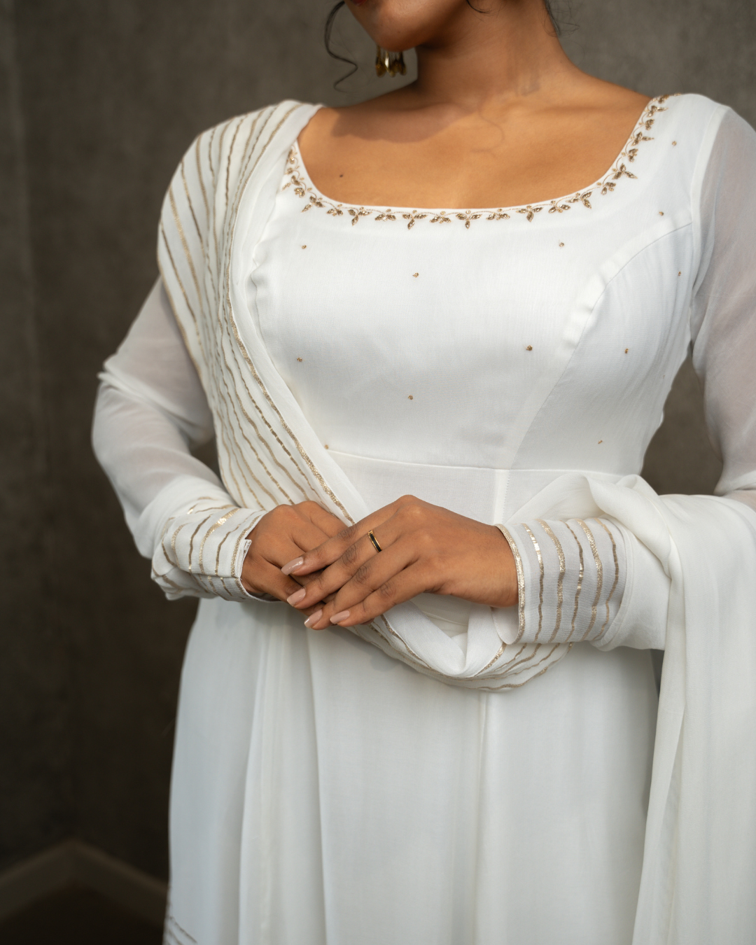 Swapnam | Kasavu Anarkali Set with Golden Embroidery