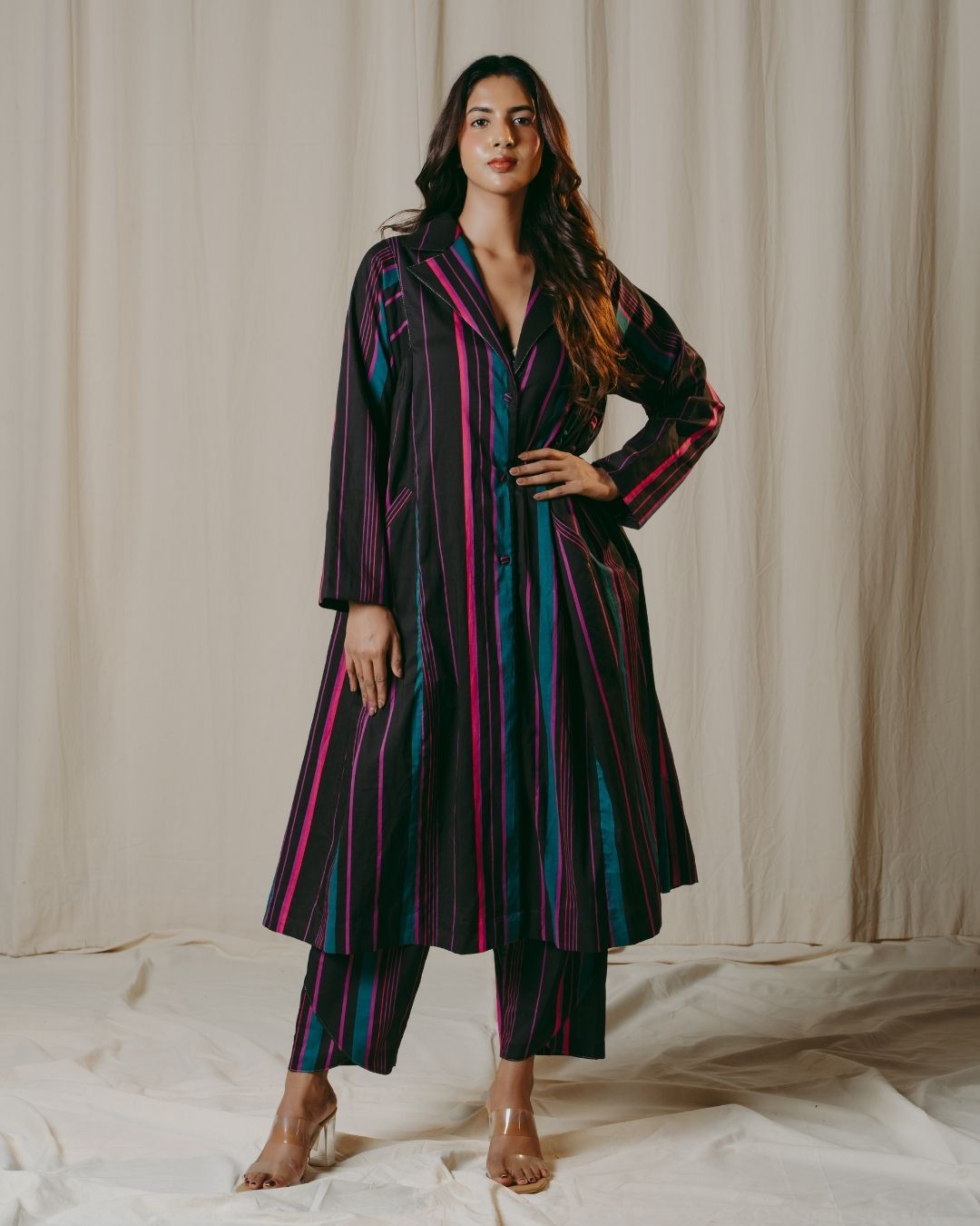 Noelia Black Striped Cotton Jacket Dress