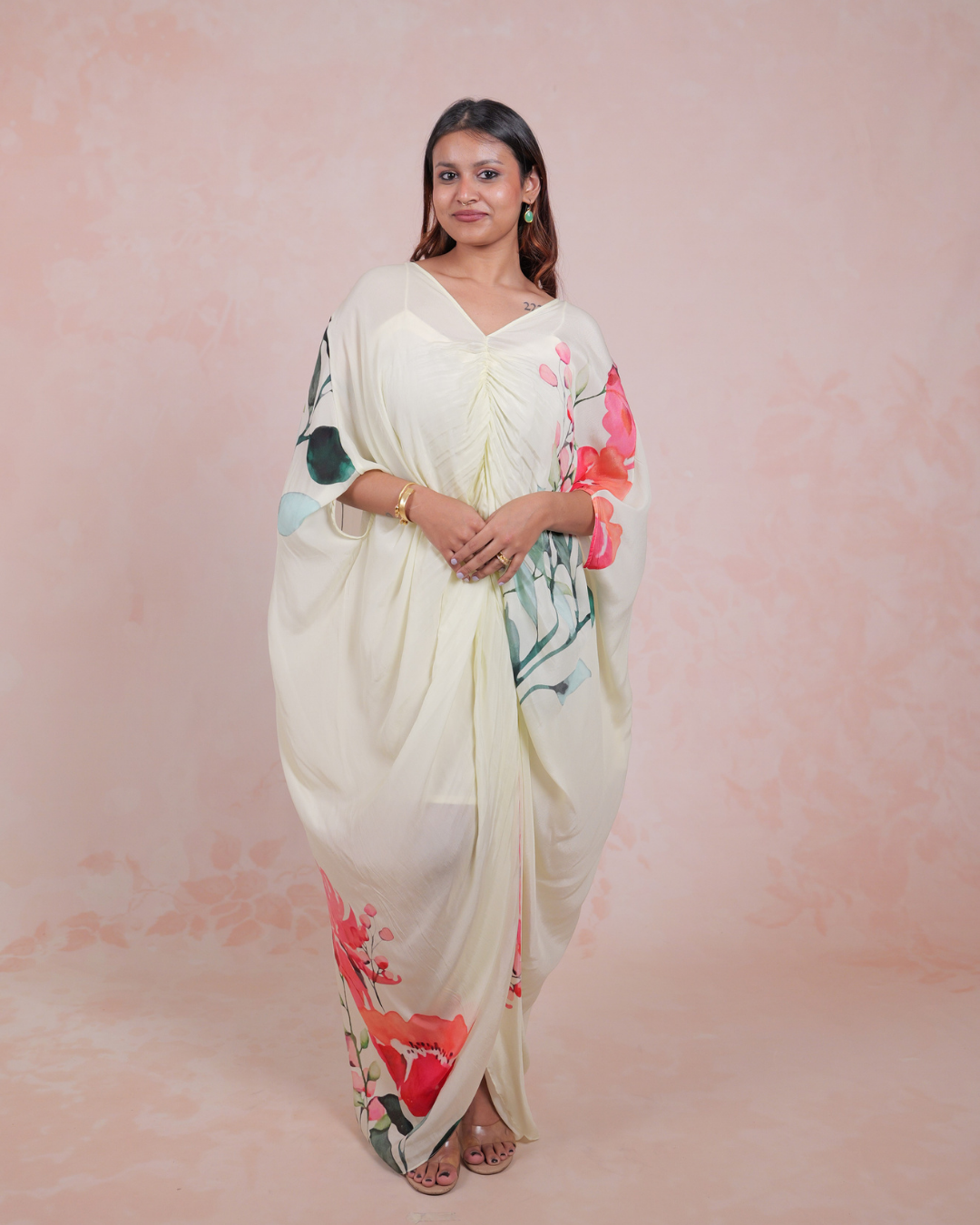 Pastel Bloom Ruched Kaftan