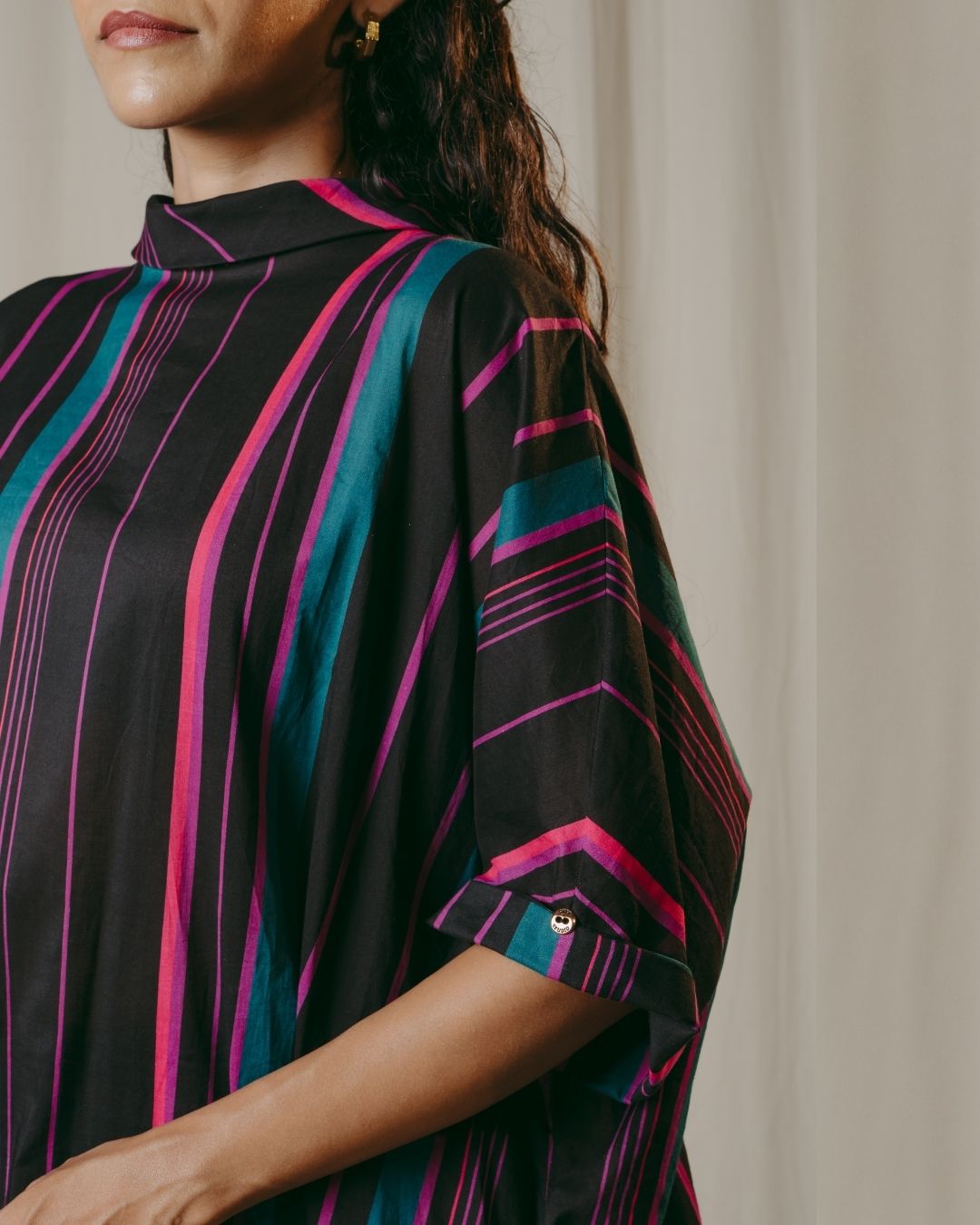 Romina Black Striped Cotton Tunic Co-ord Set