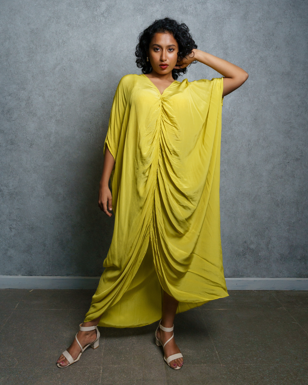 Lime Green Ruched Kaftan