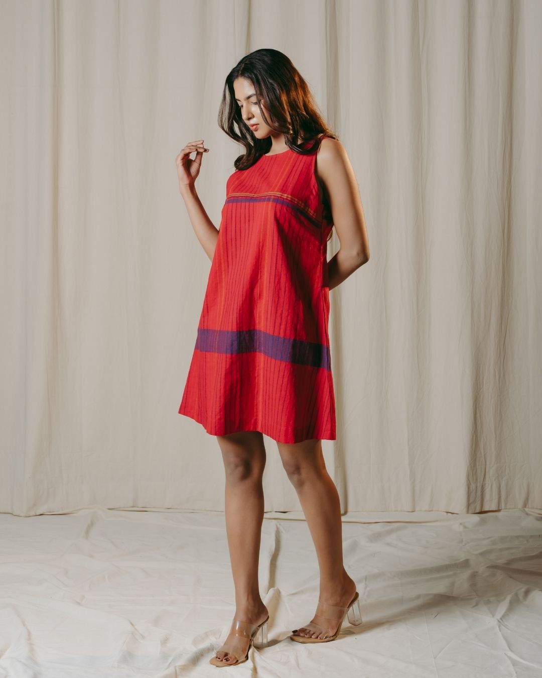 Amara Red Handwoven Short Dress
