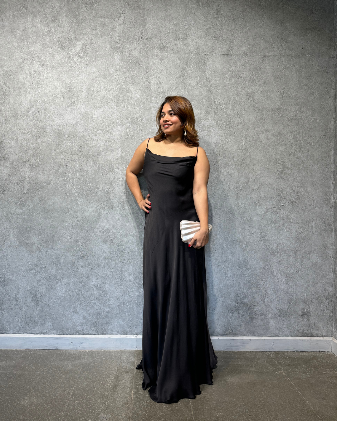 Black Cowl Neck Slip Dress
