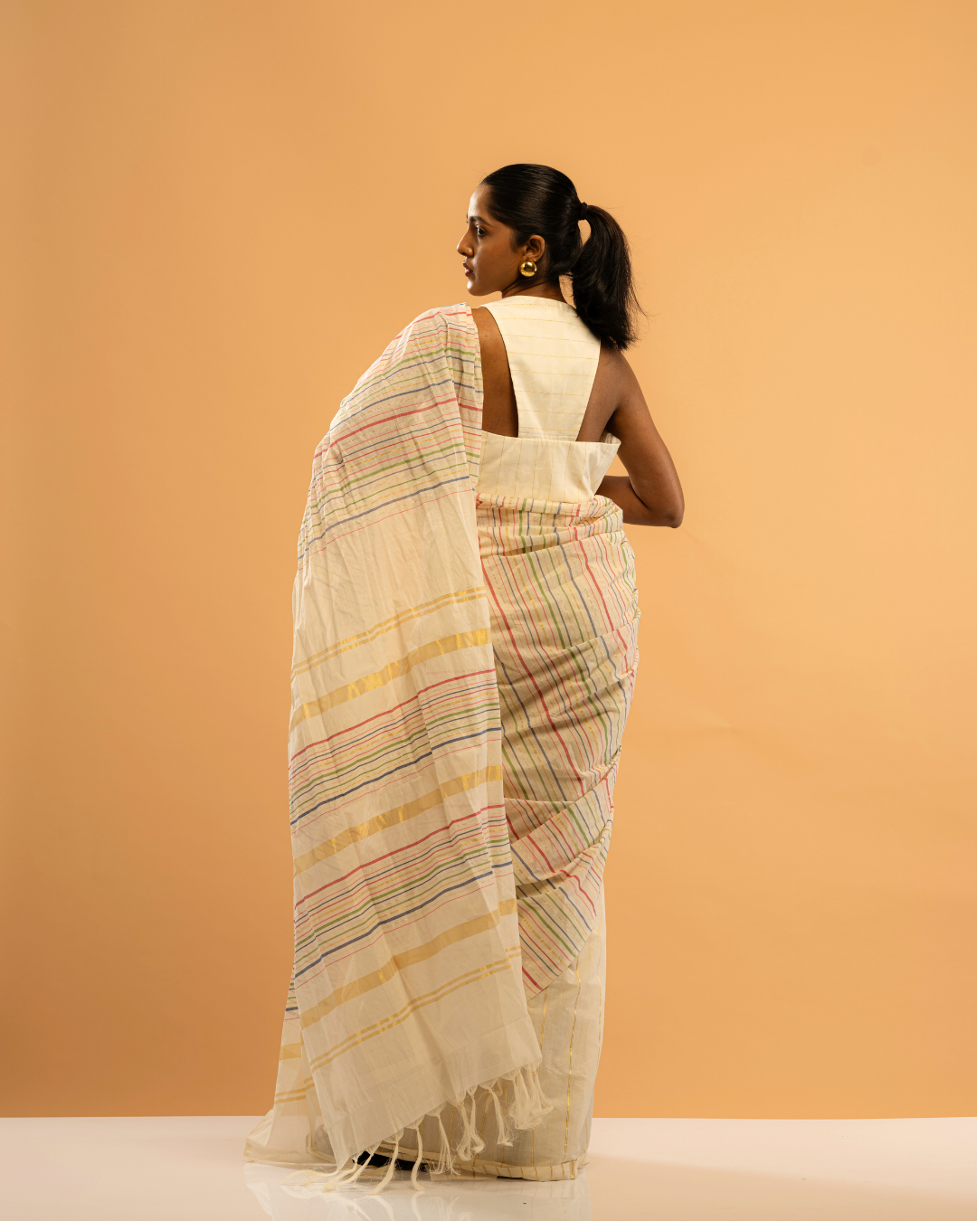 Swarna Swapnam | Multicolor-Golden Stripe Kasavu Saree
