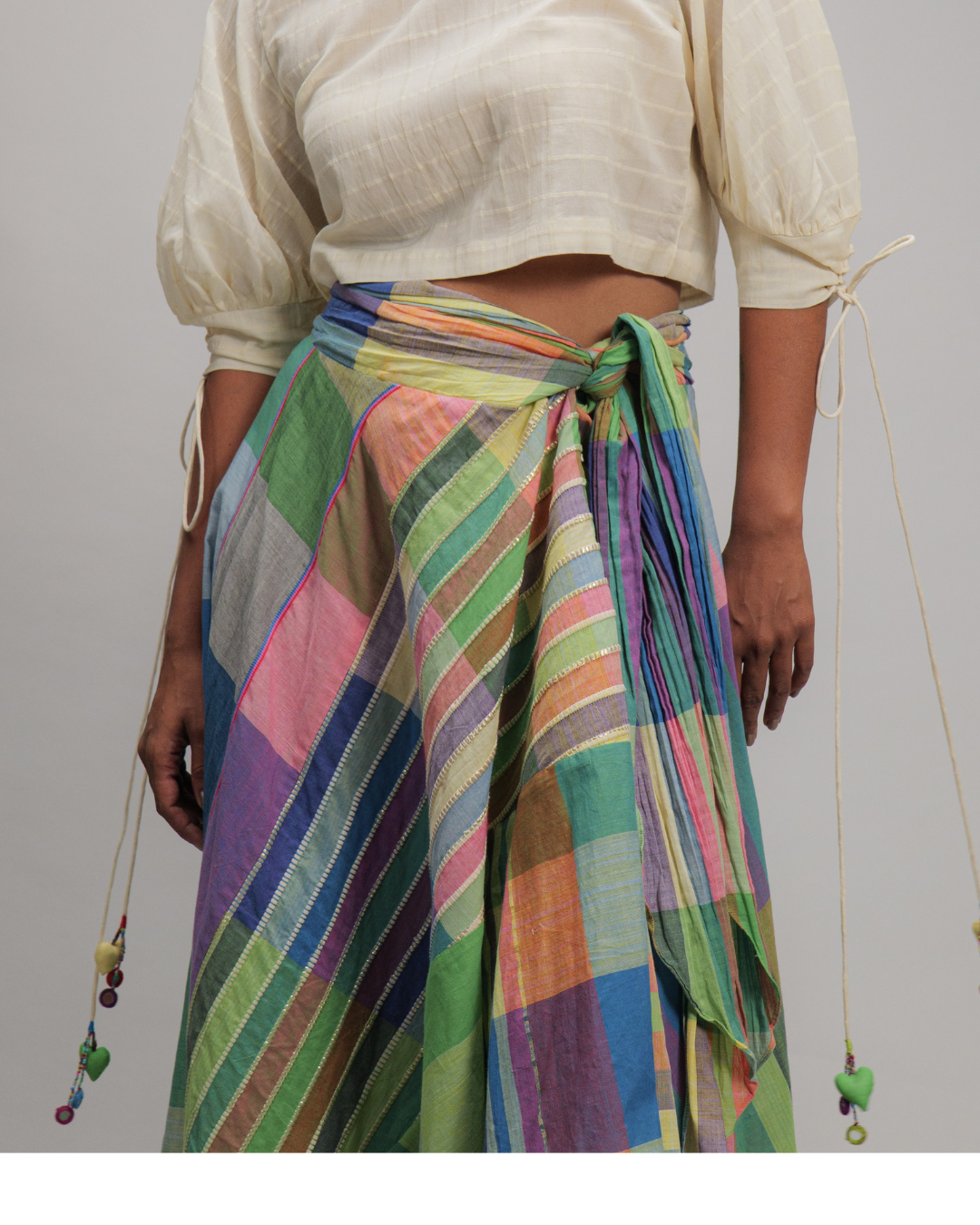 CLARINDA Multicolor Checks Asymmetric Wrap Skirt