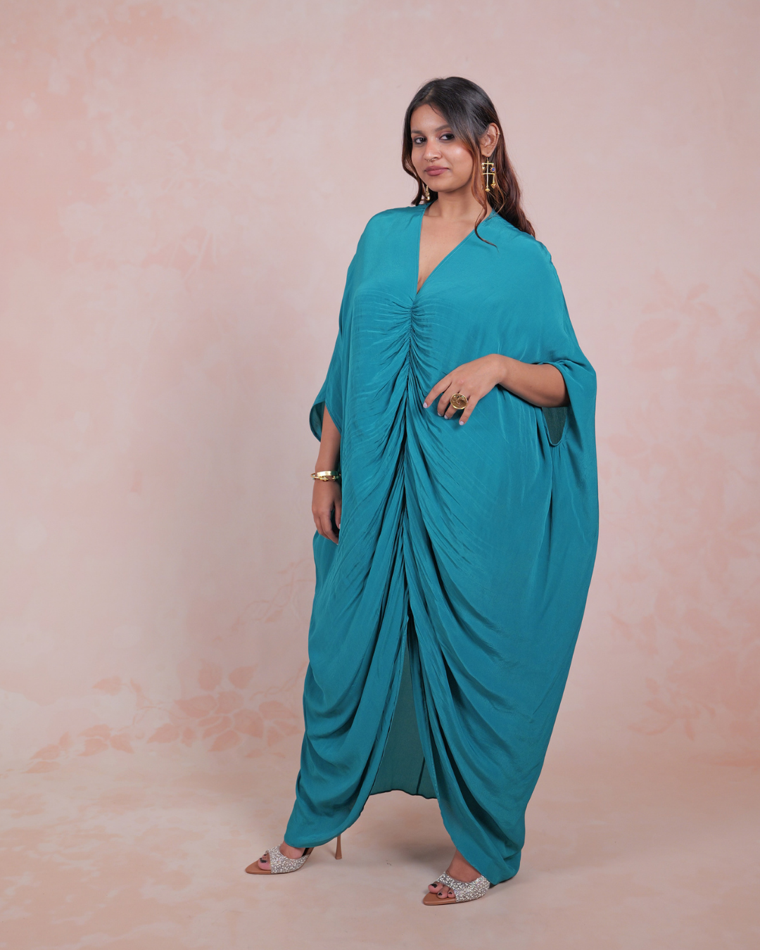 Peacock Blue Ruched Kaftan