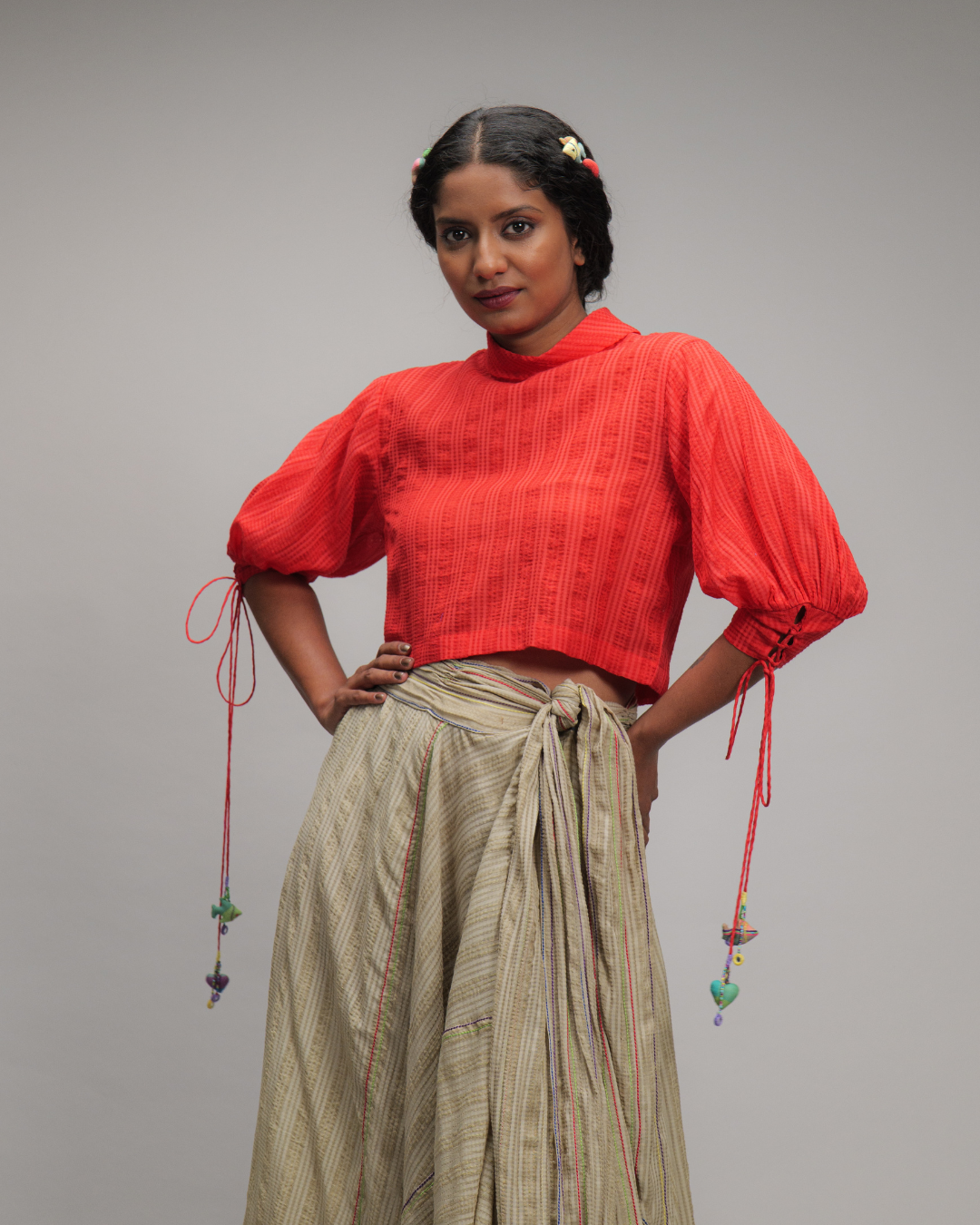 CLARINDA Oatmeal Asymmetric Wrap Skirt