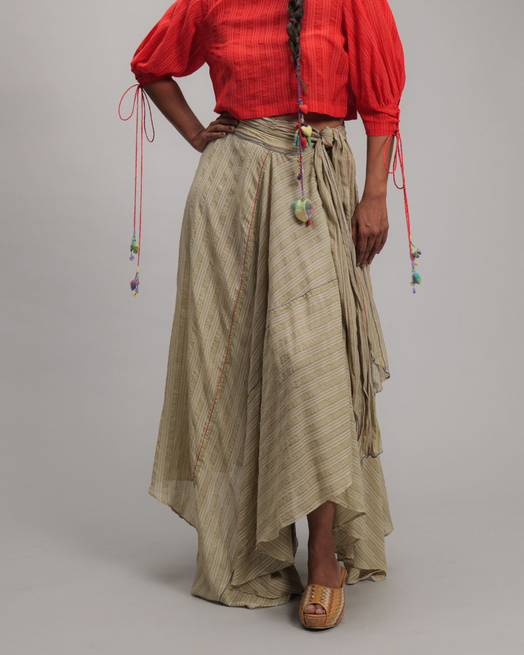 CLARINDA Oatmeal Asymmetric Wrap Skirt
