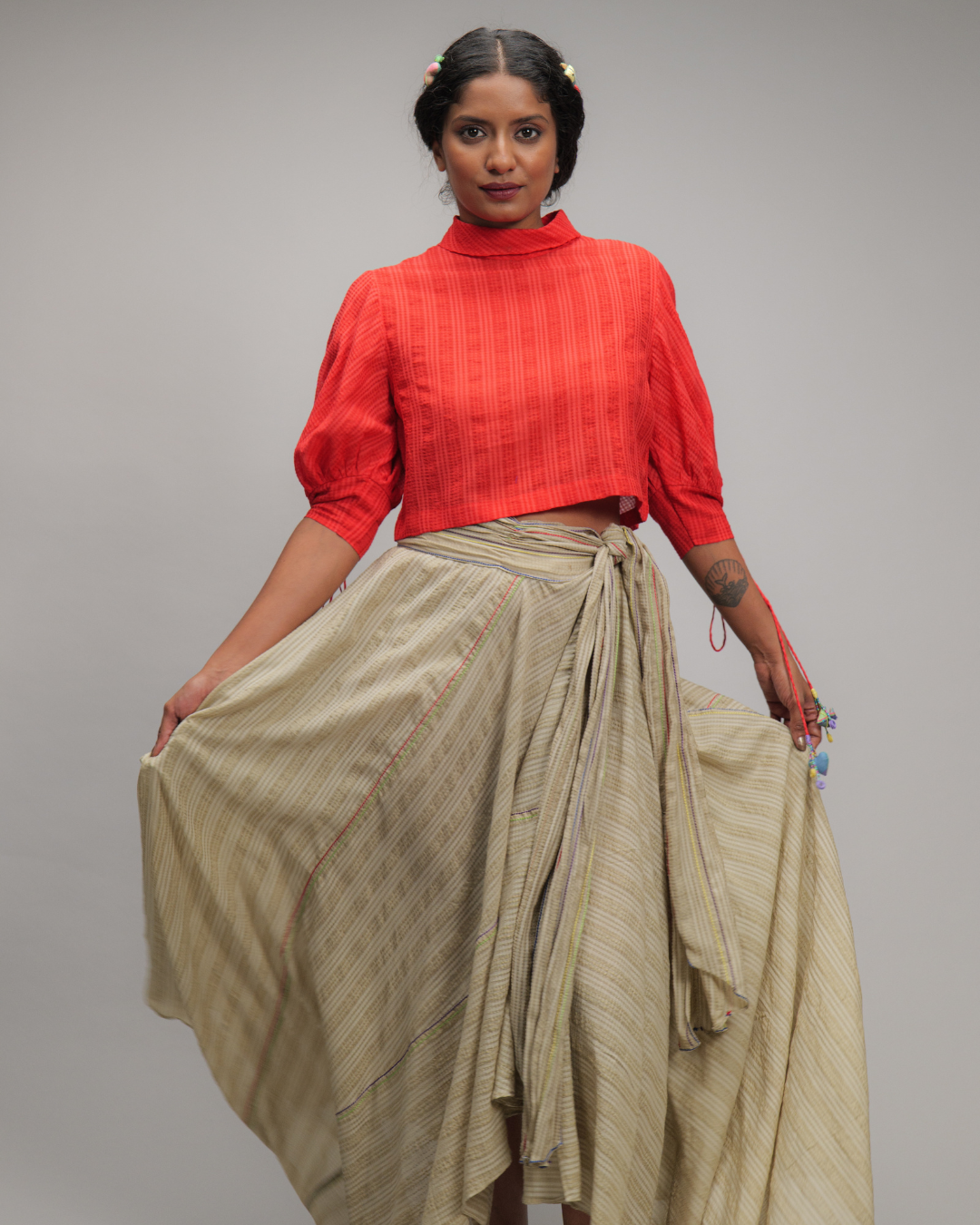 CLARINDA Oatmeal Asymmetric Wrap Skirt