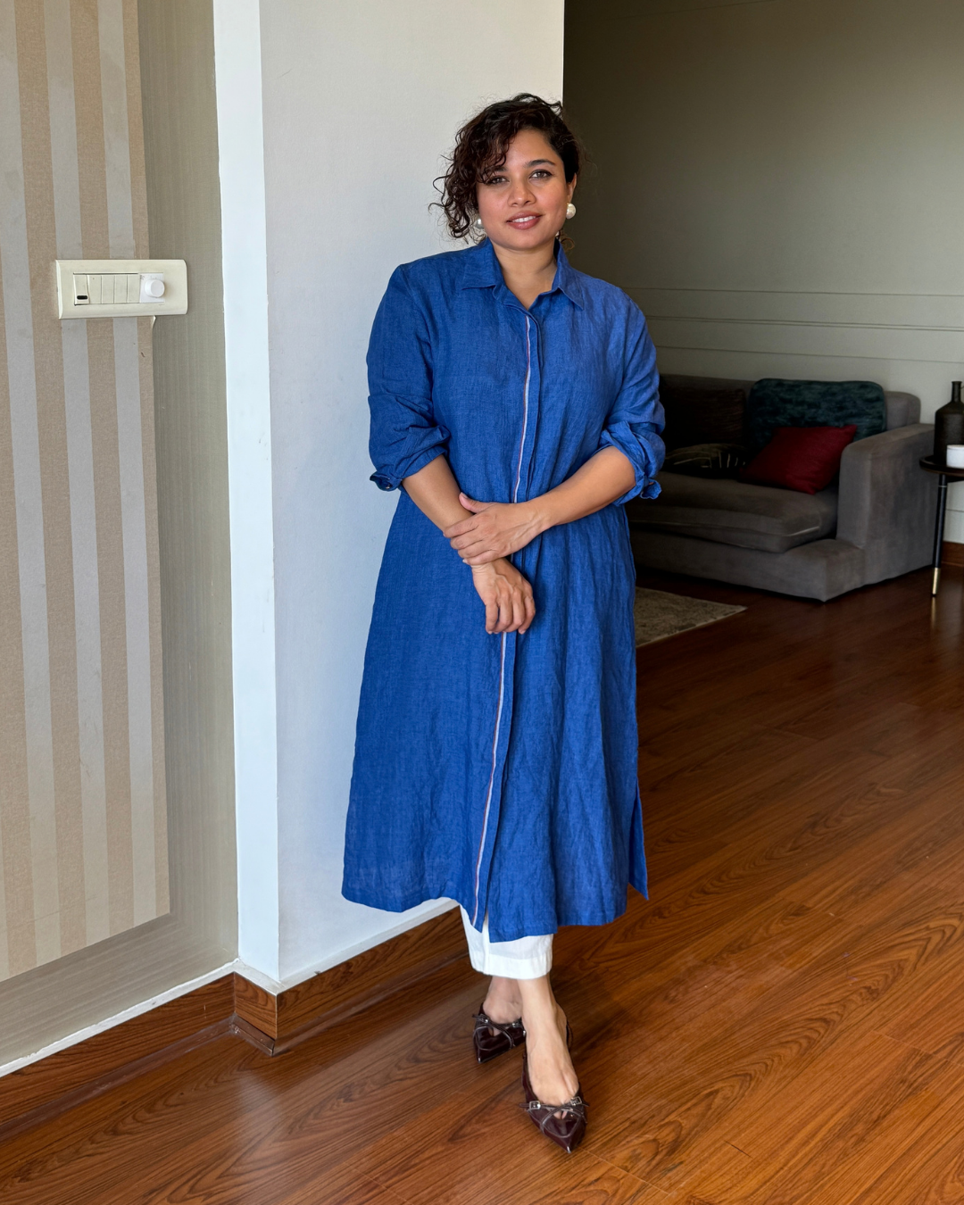 Elara Blue Shirt Dress