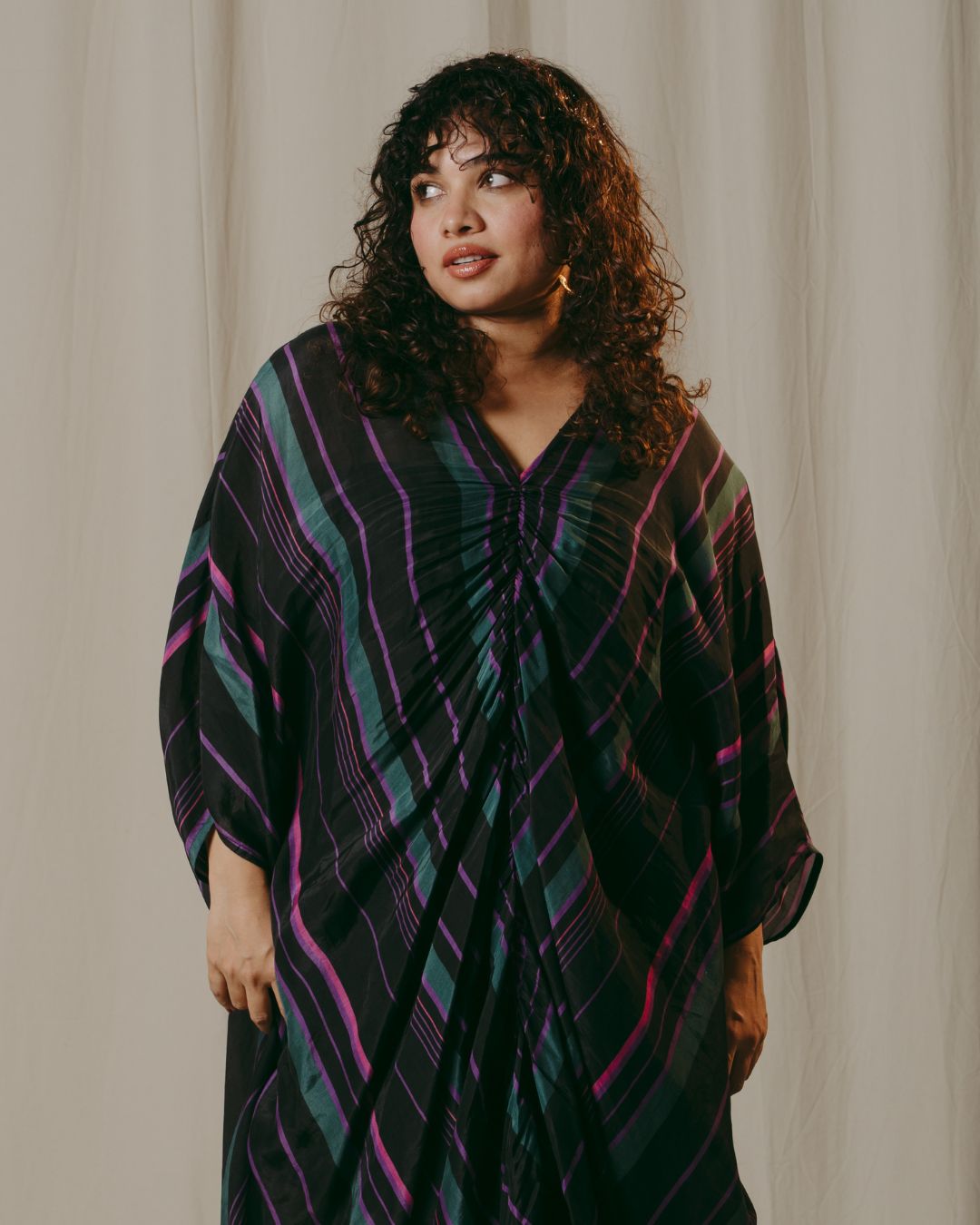 Evelina ruched silk kaftan
