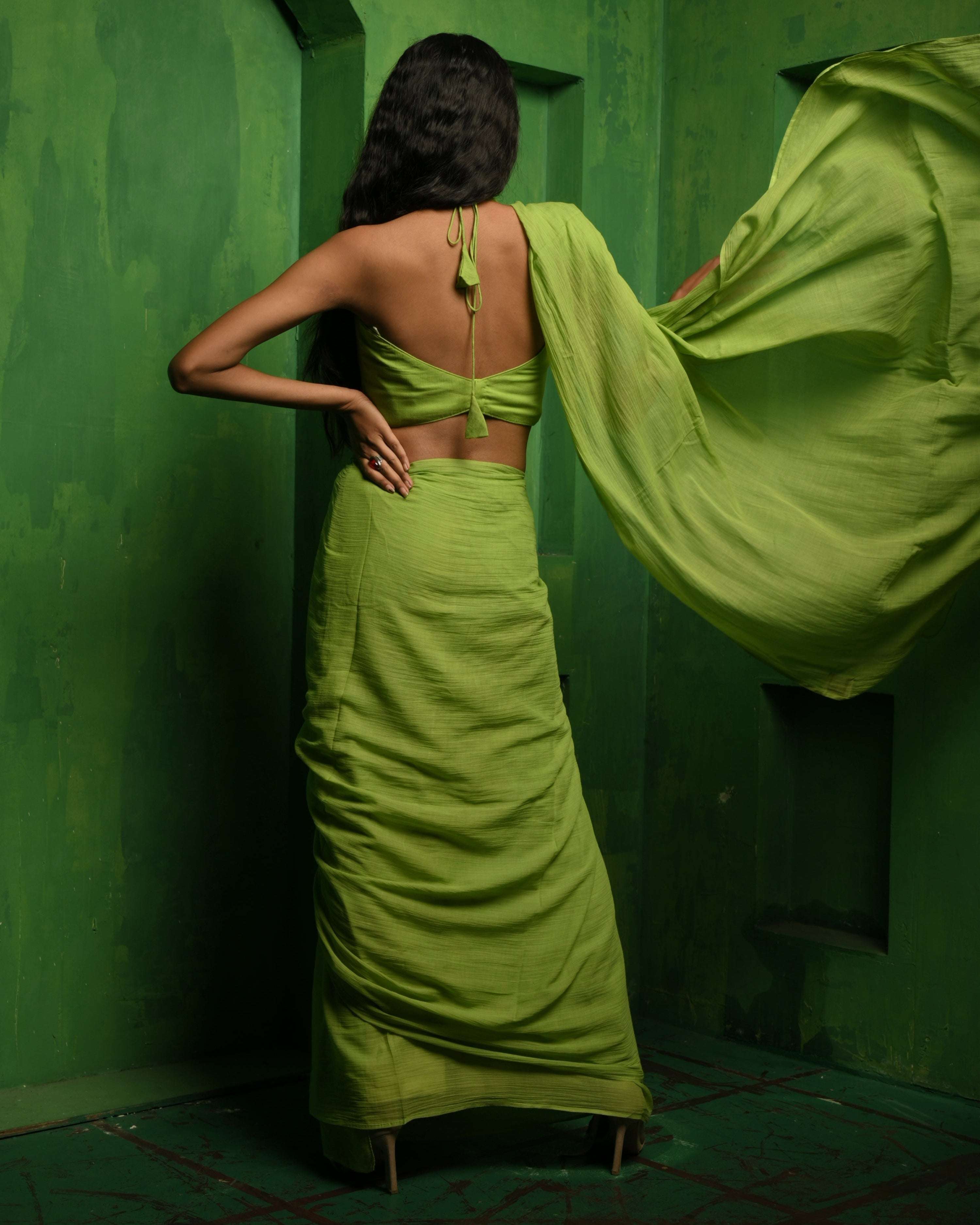Apple sorbet I Light Green Handloom Mul Modal saree