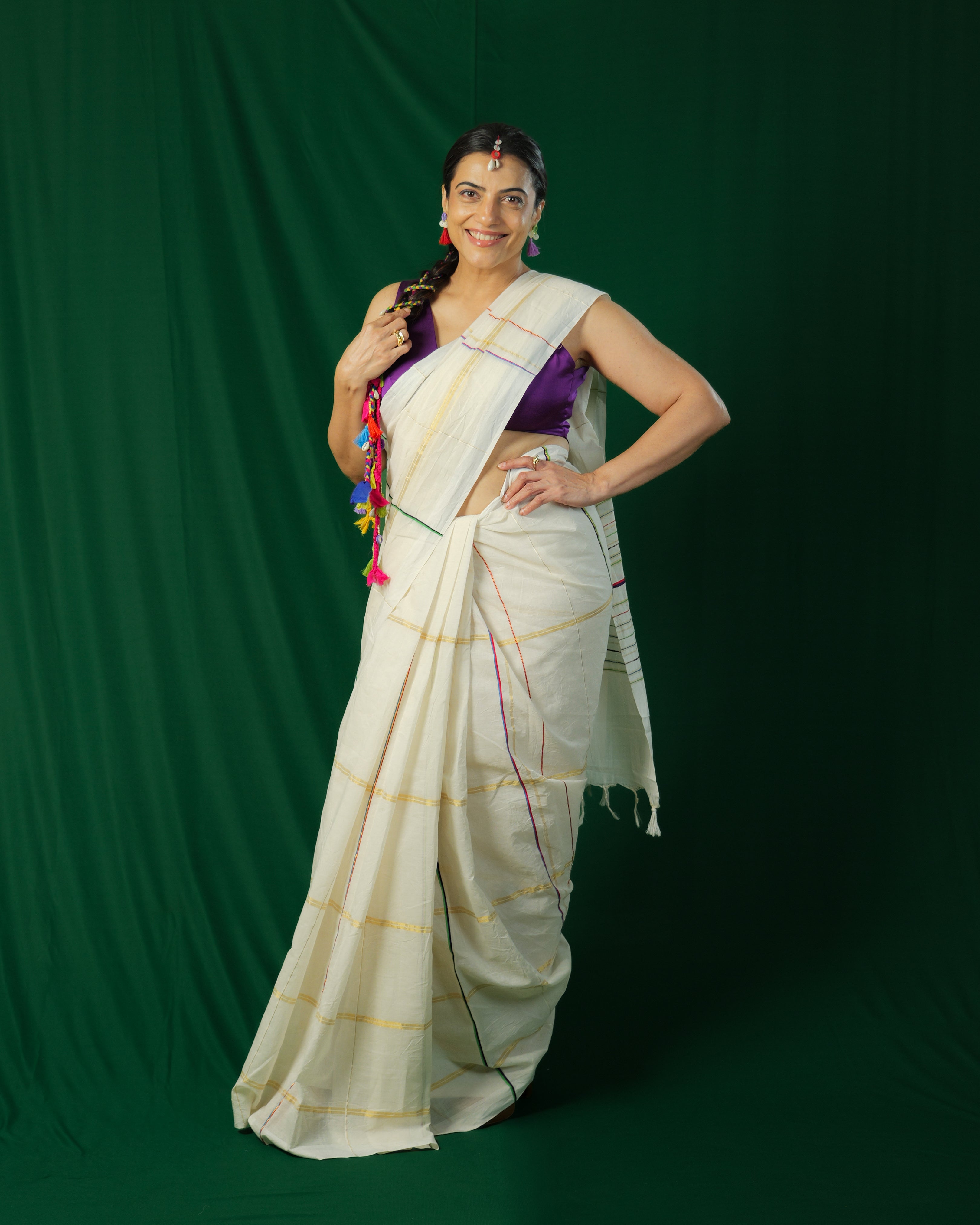 Rukmini Multicolor Check Kasavu Saree
