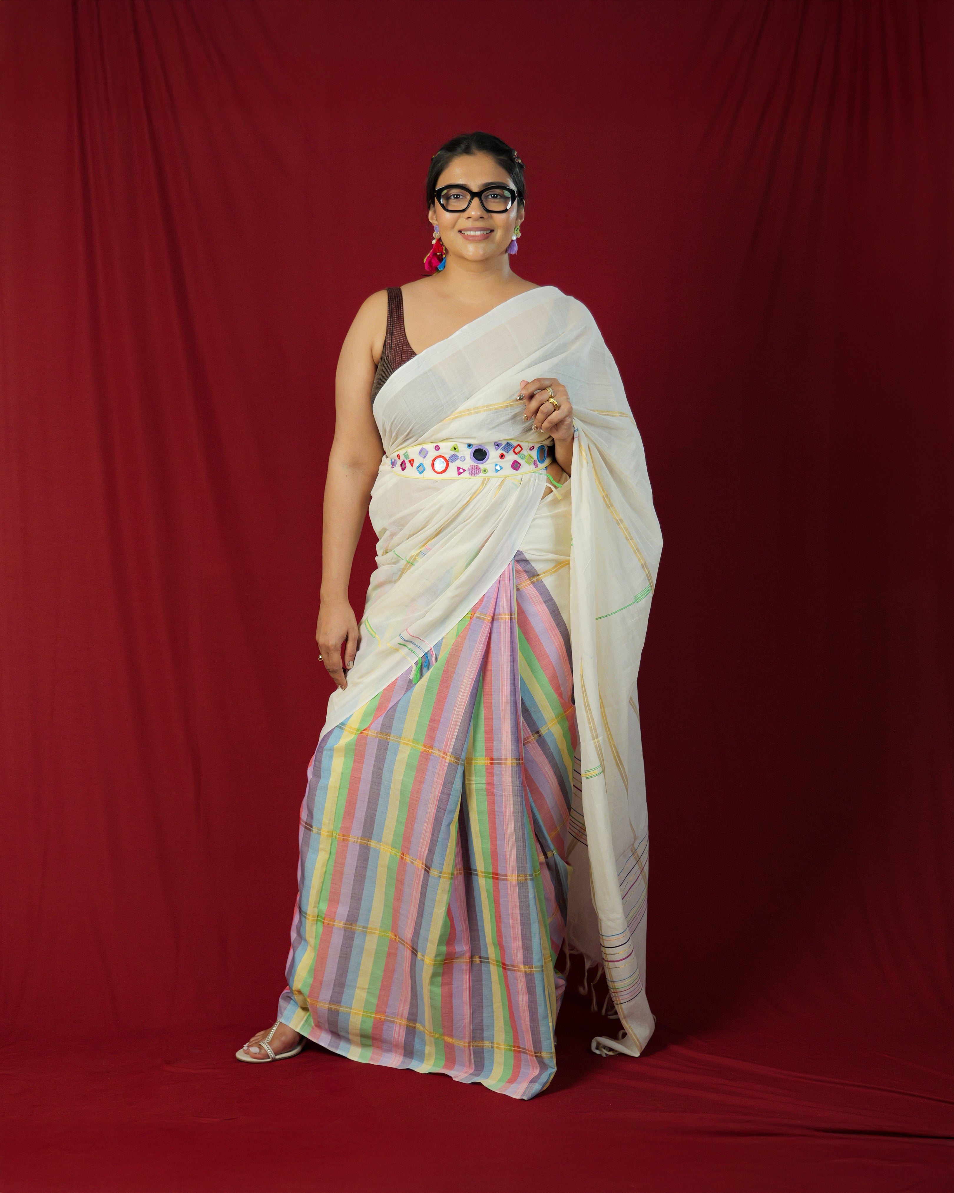 Panchali Multicolor Striped Kasavu Saree