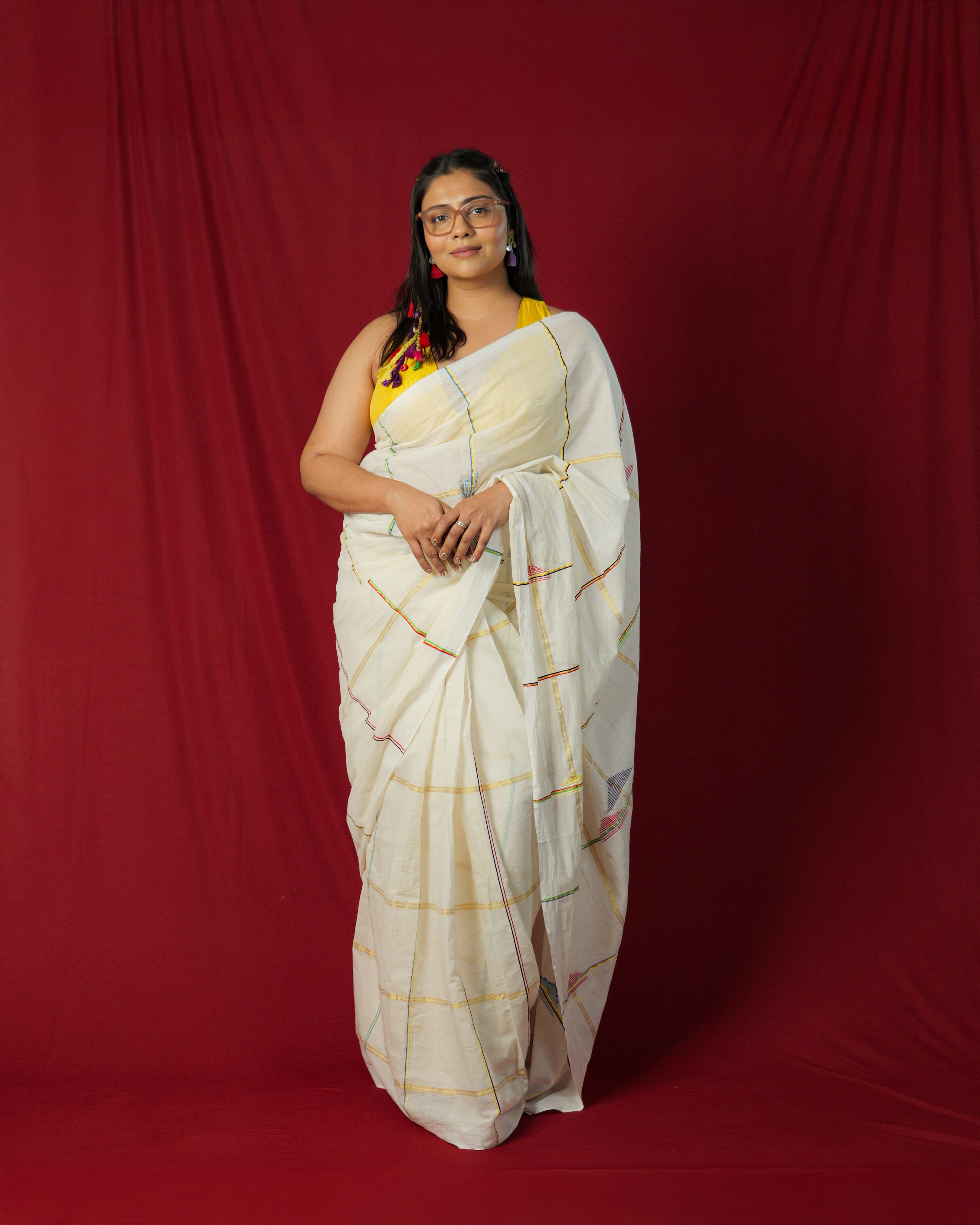 Kuttimalu Triangle Motif Kasavu Saree