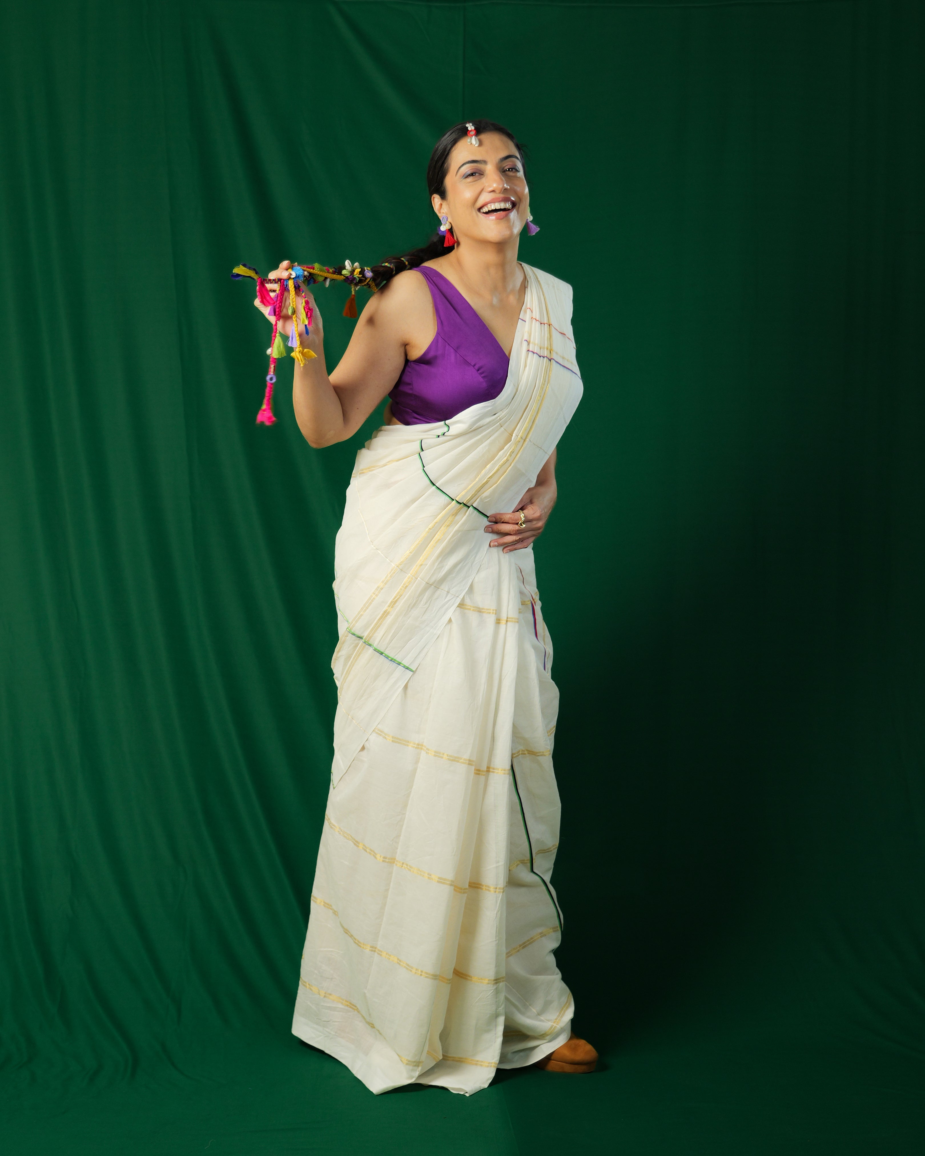 Rukmini Multicolor Check Kasavu Saree