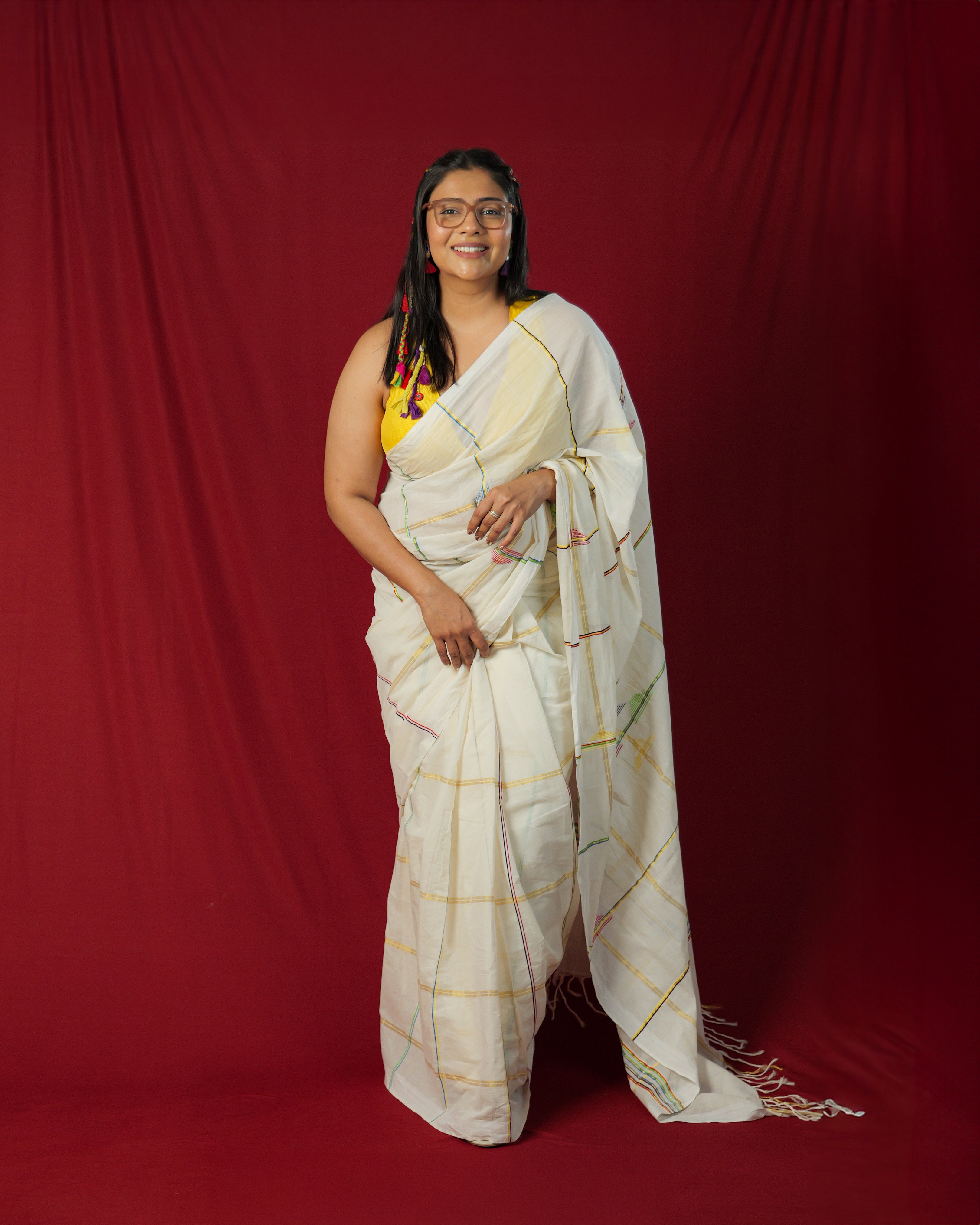 Kuttimalu Triangle Motif Kasavu Saree