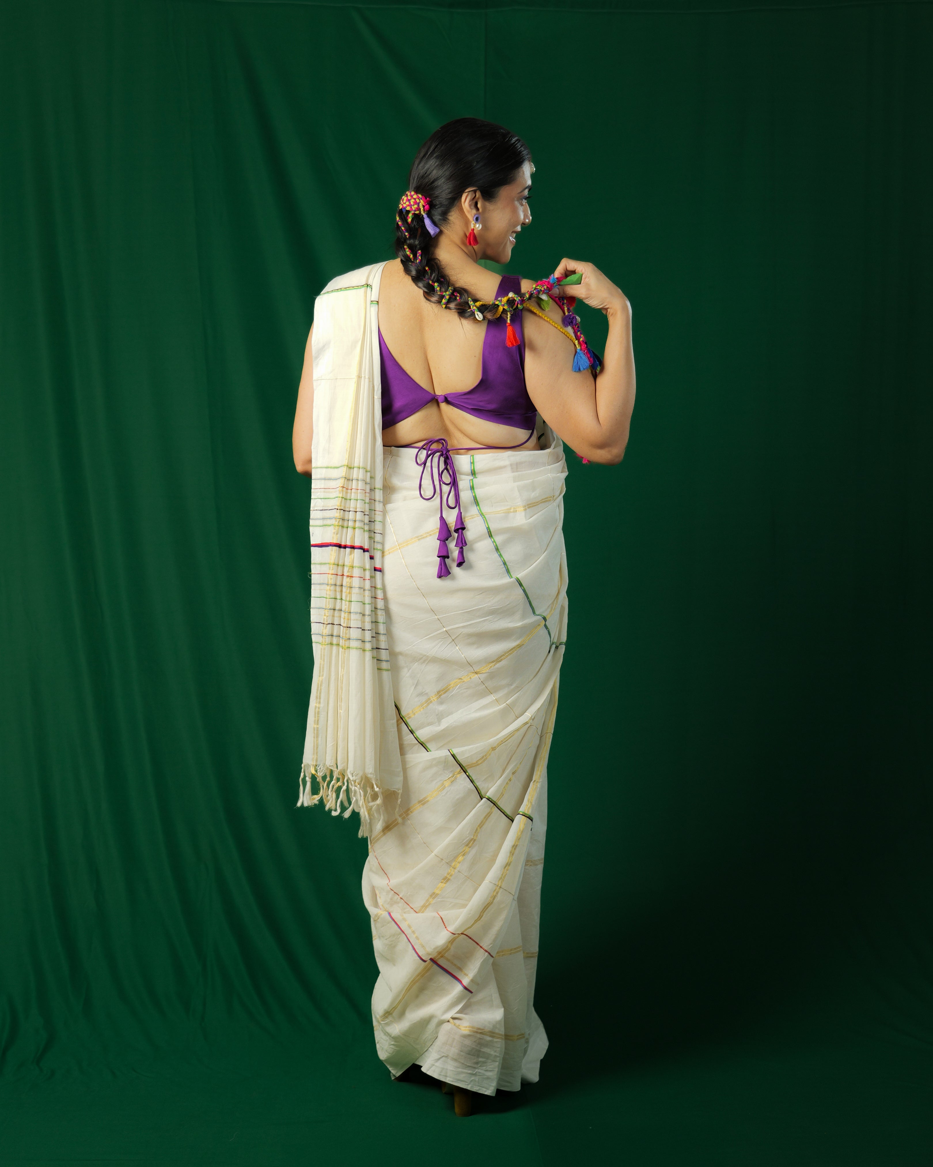 Rukmini Multicolor Check Kasavu Saree