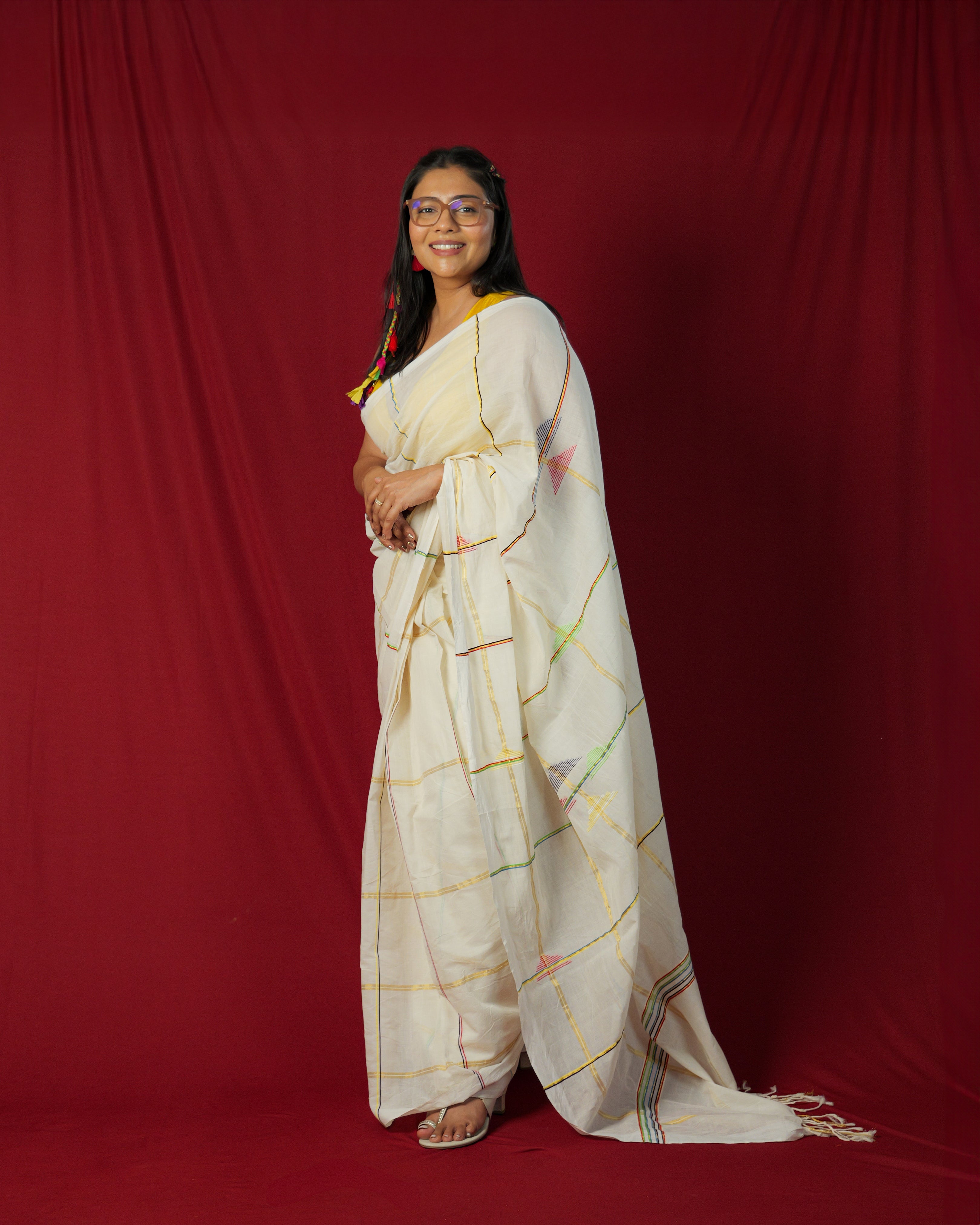 Kuttimalu Triangle Motif Kasavu Saree