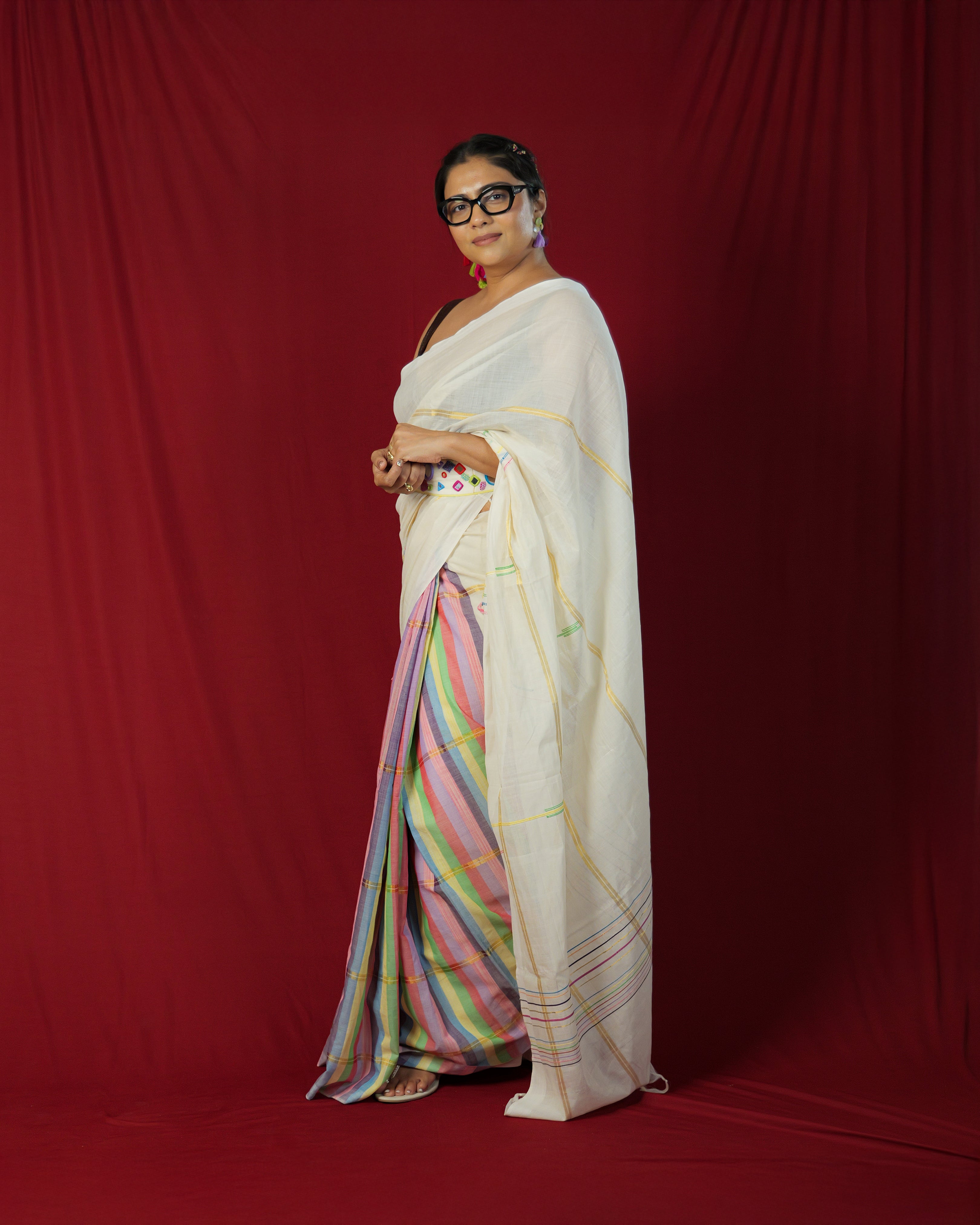 Panchali Multicolor Striped Kasavu Saree