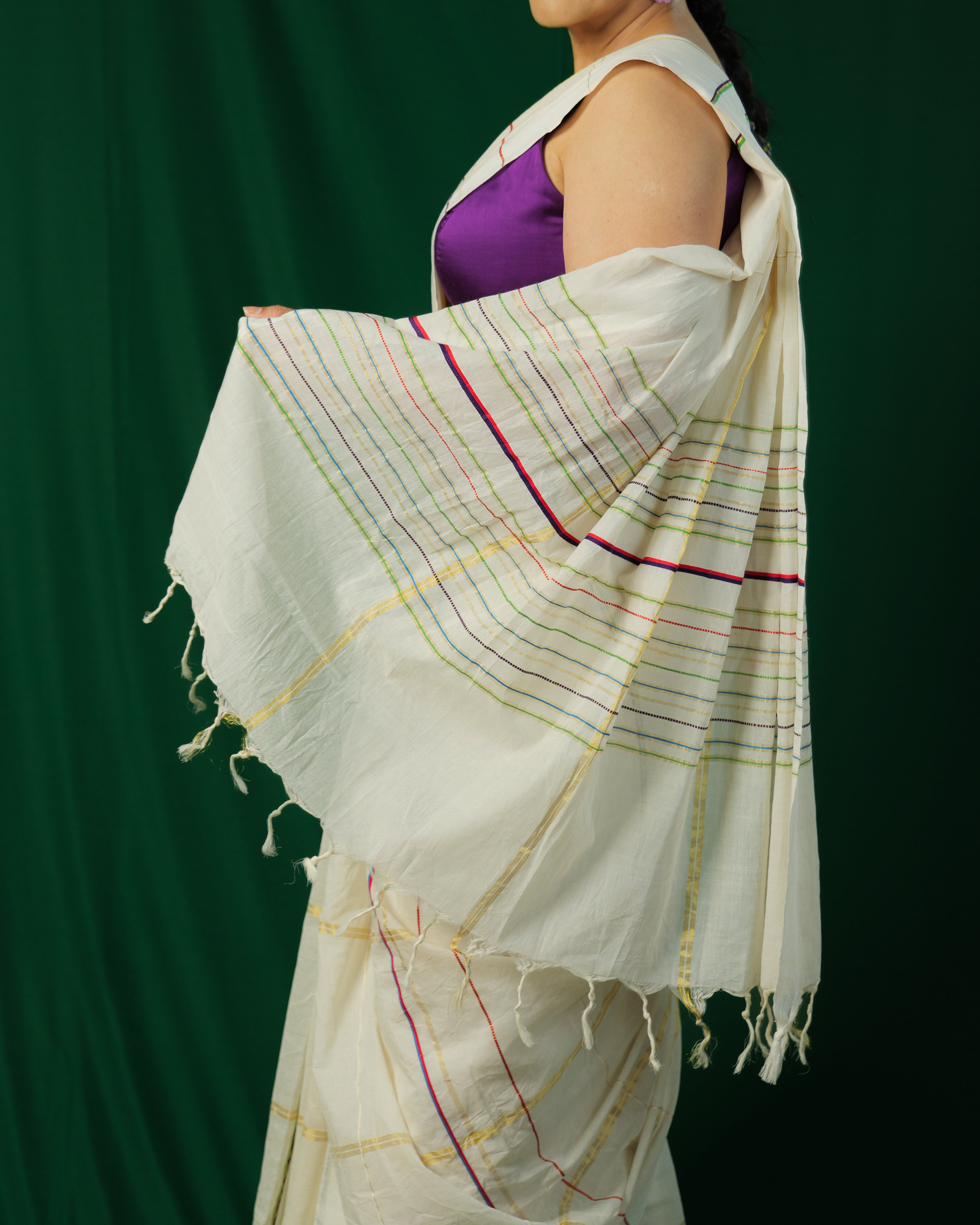 Rukmini Multicolor Check Kasavu Saree