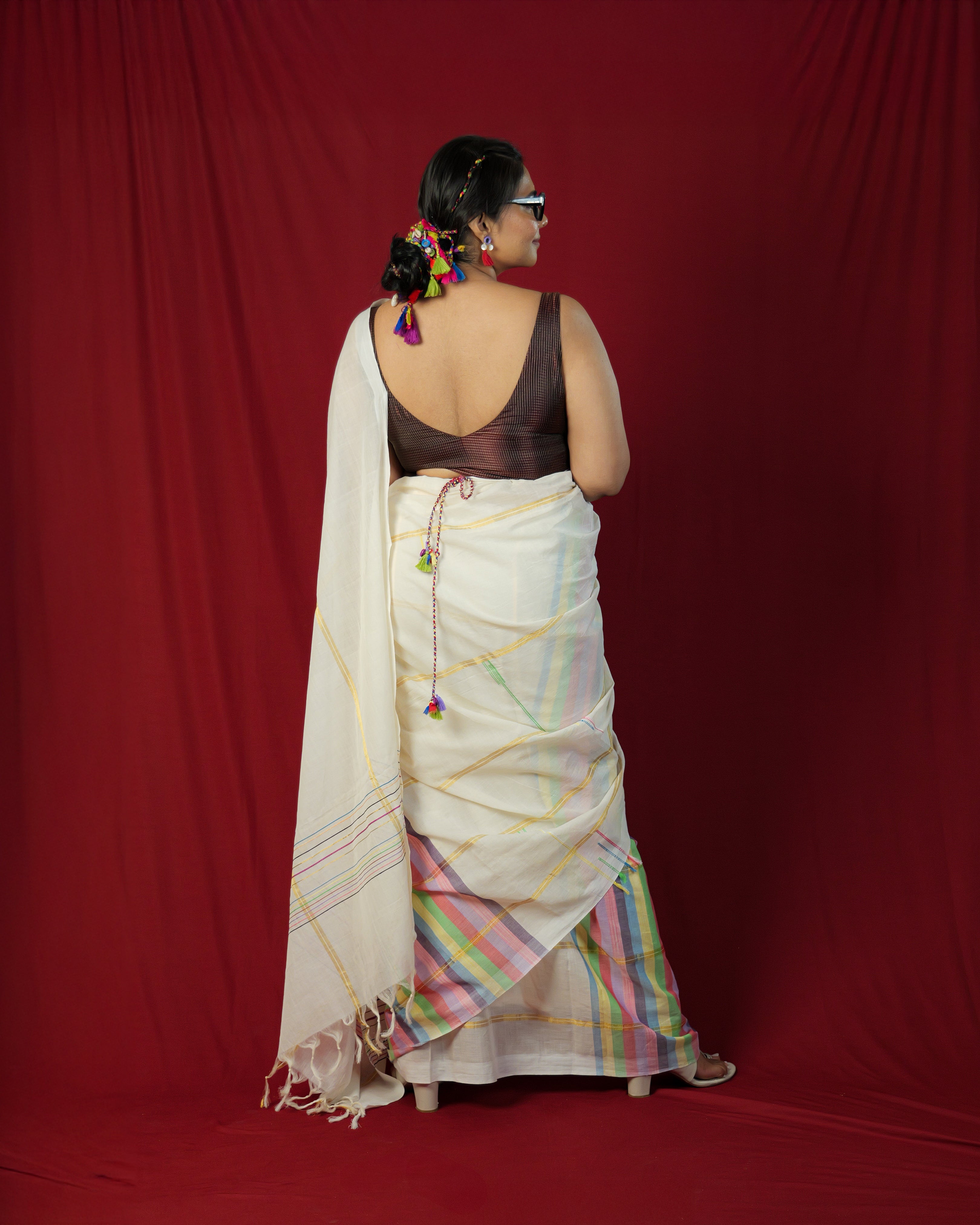 Panchali Multicolor Striped Kasavu Saree