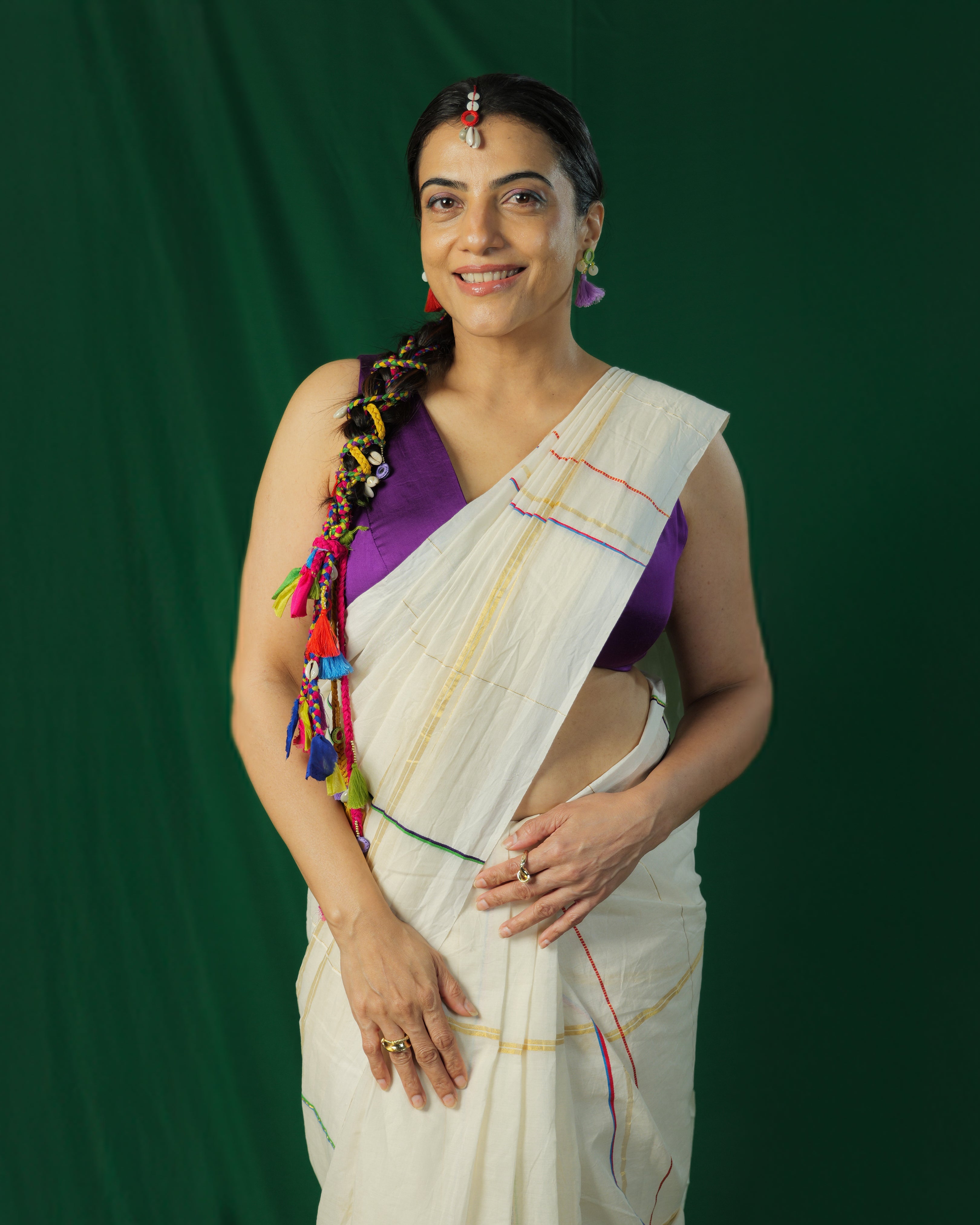 Rukmini Multicolor Check Kasavu Saree