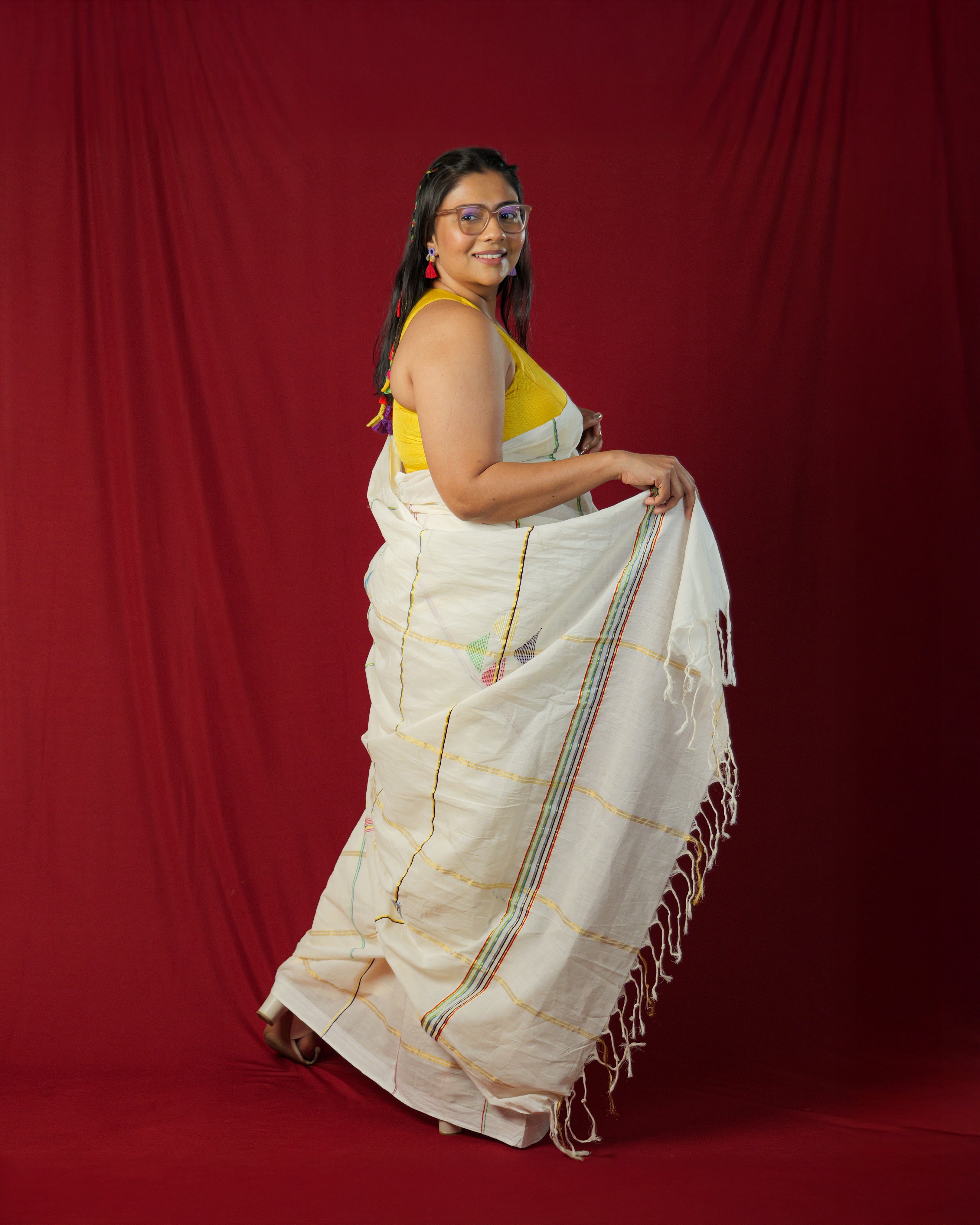 Kuttimalu Triangle Motif Kasavu Saree