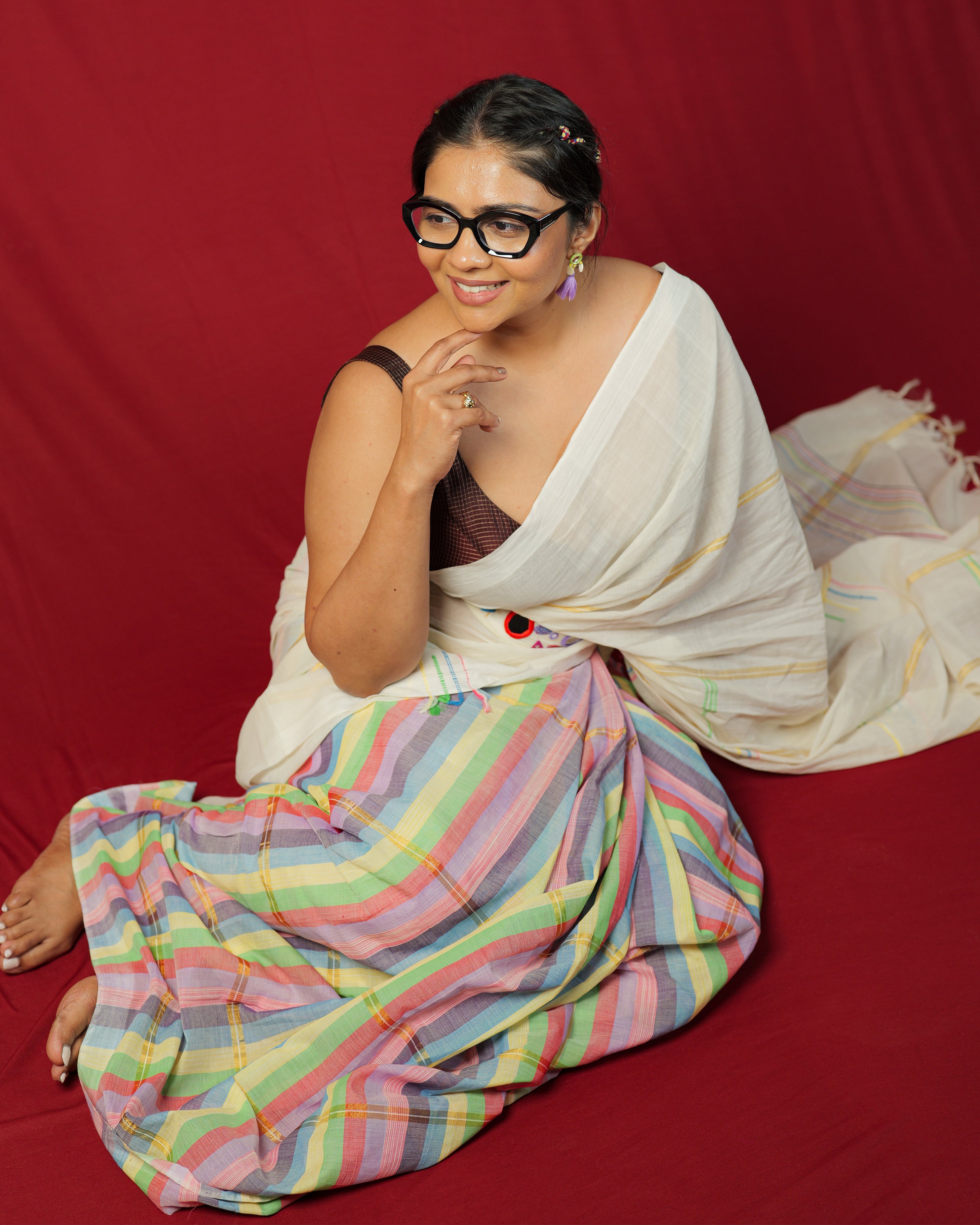 Panchali Multicolor Striped Kasavu Saree