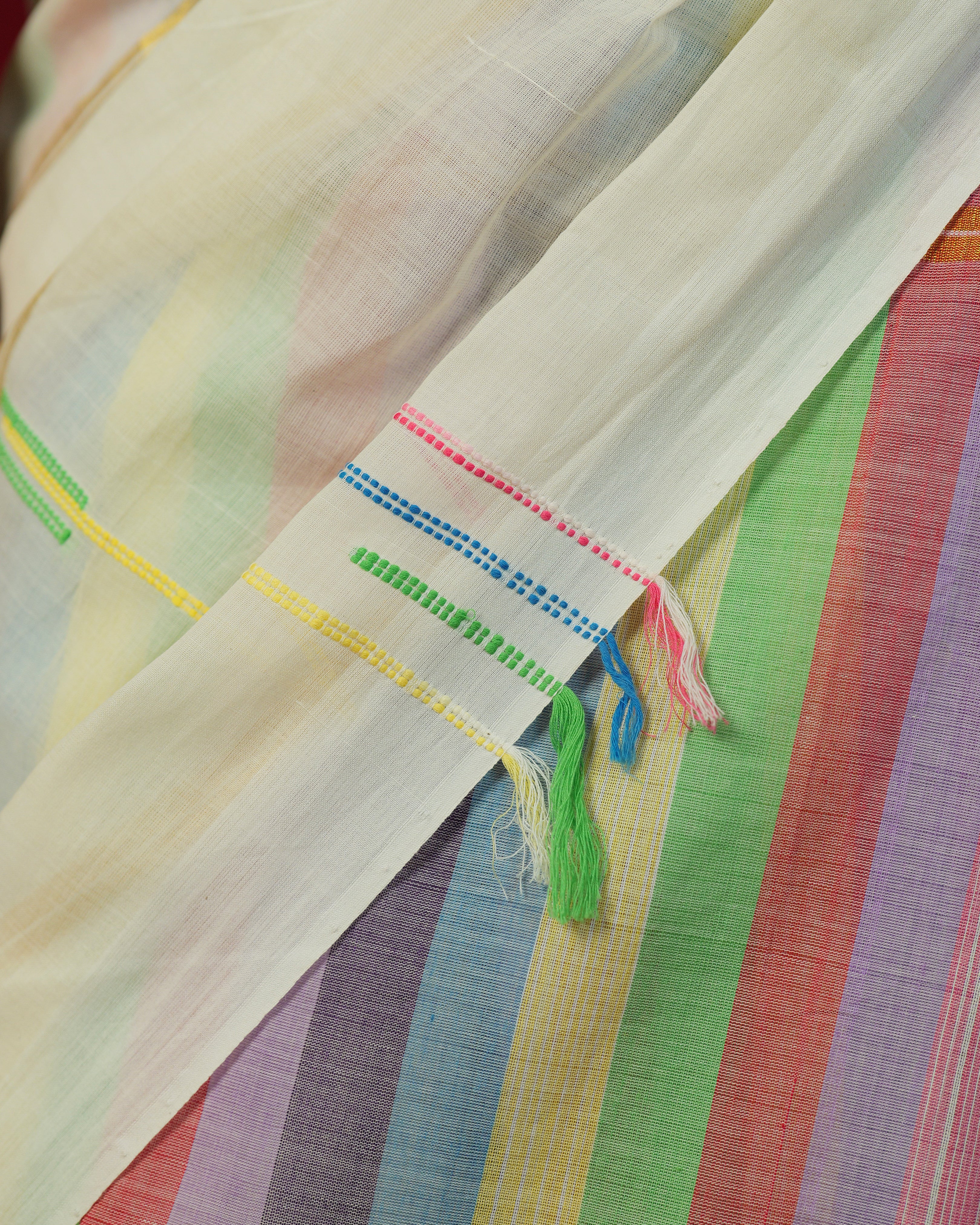 Panchali Multicolor Striped Kasavu Saree