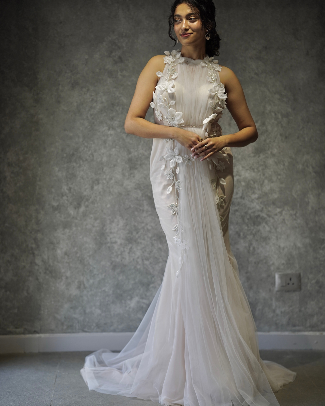 Petal Embroidered Tulle Gown