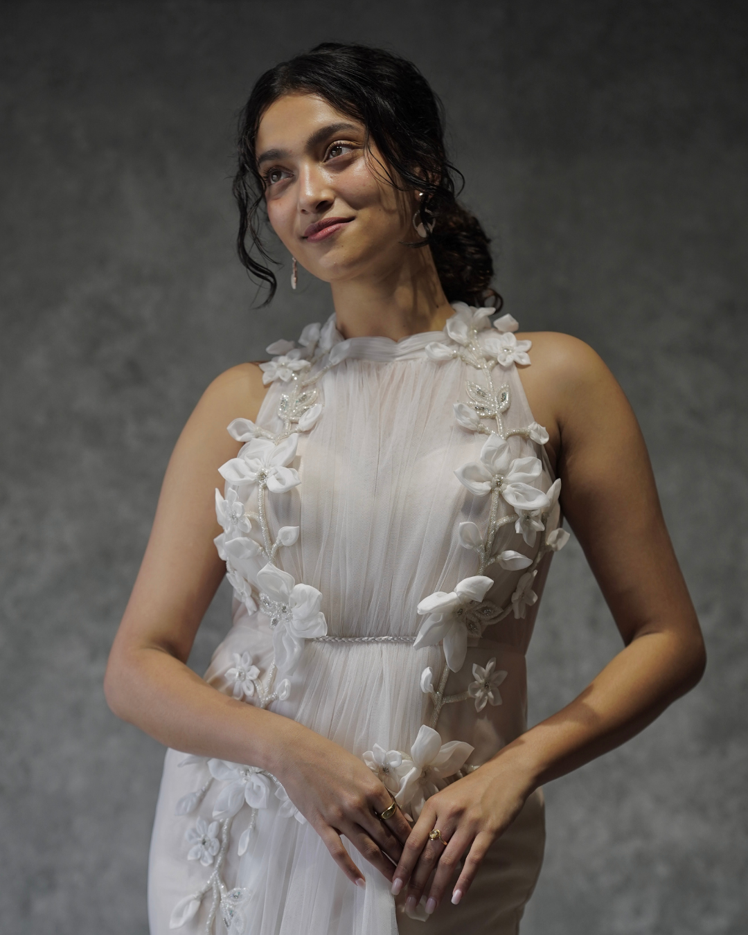 Petal Embroidered Tulle Gown