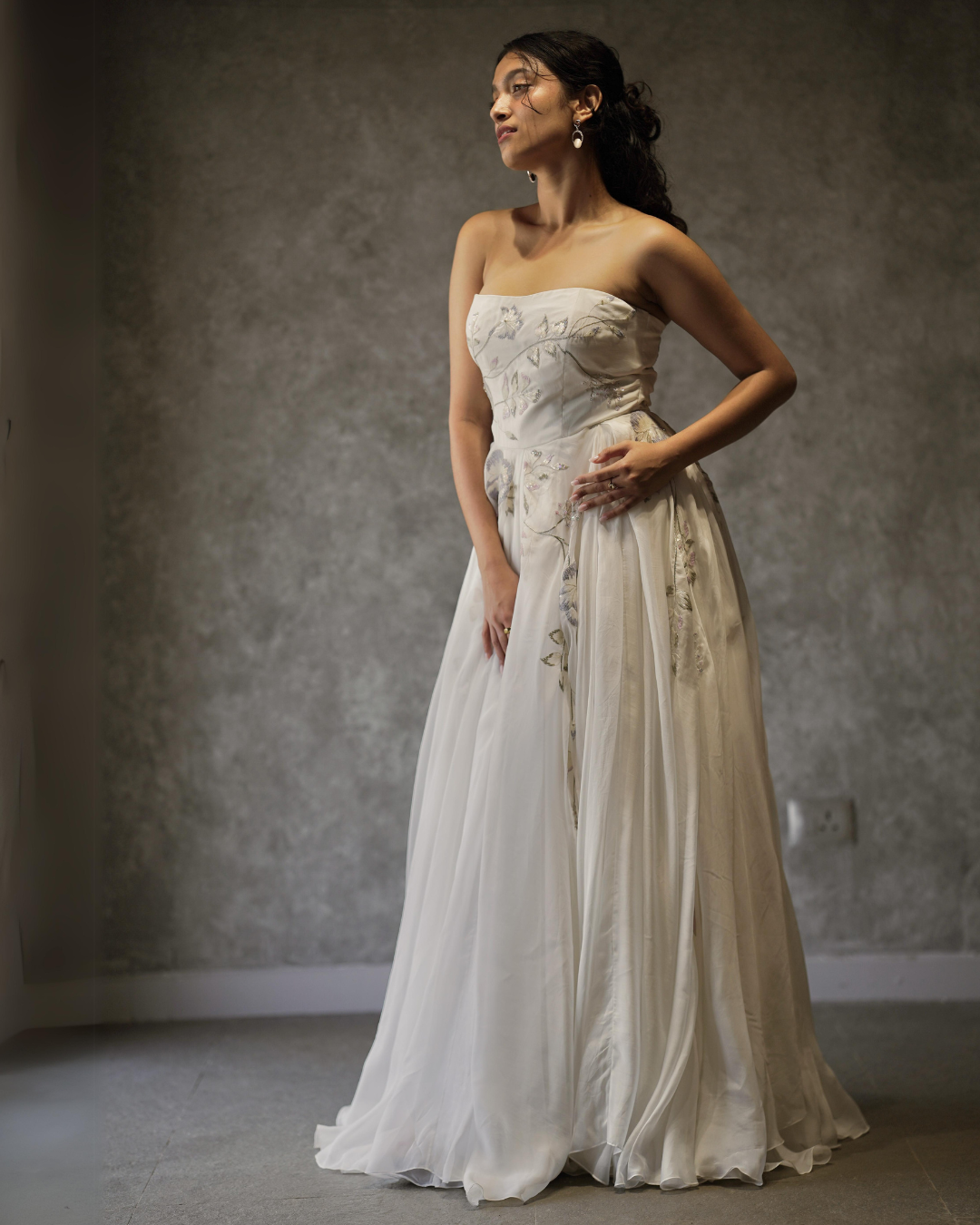 Strapless Floral Lace Enclosure Gown